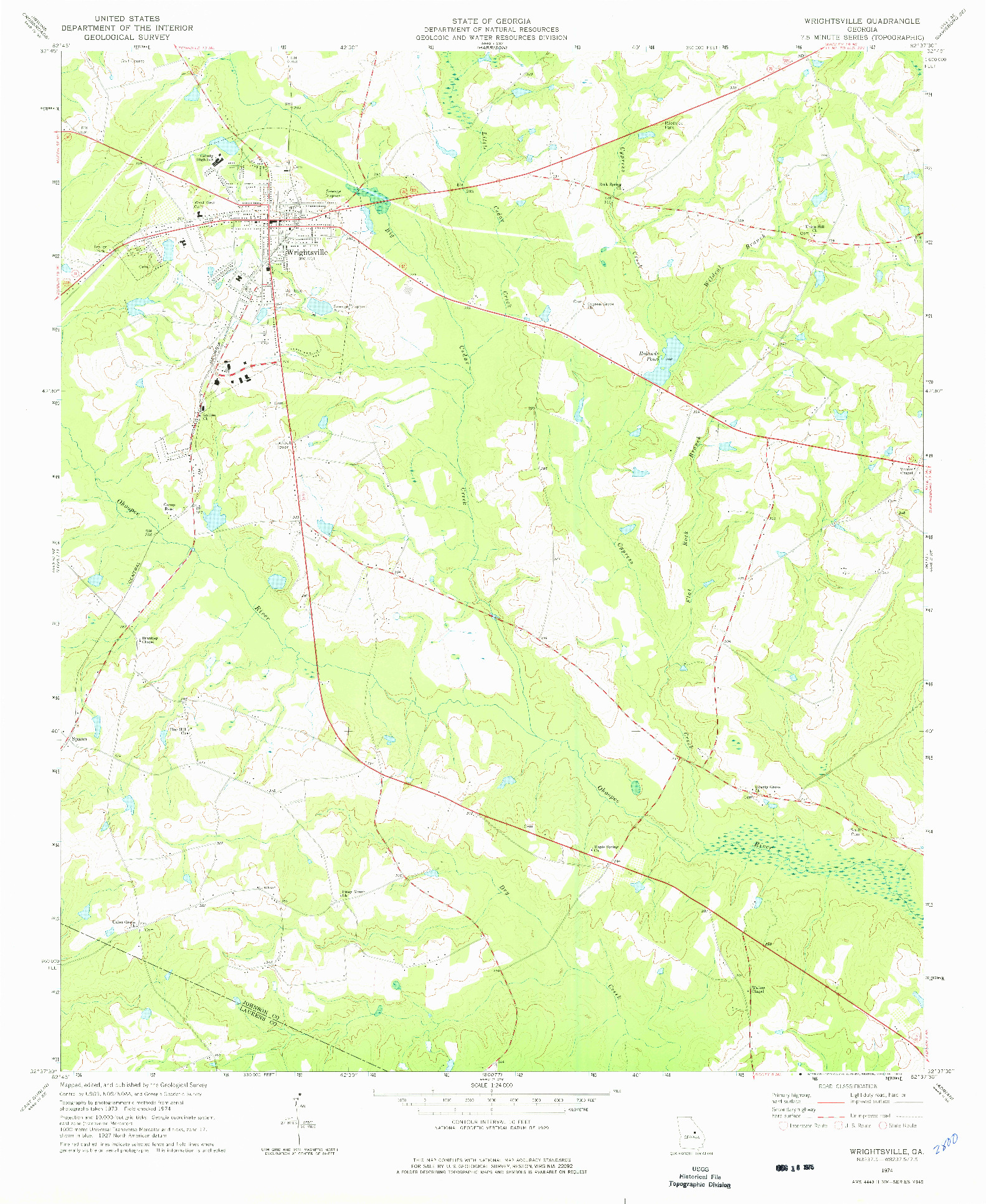 USGS 1:24000-SCALE QUADRANGLE FOR WRIGHTSVILLE, GA 1974