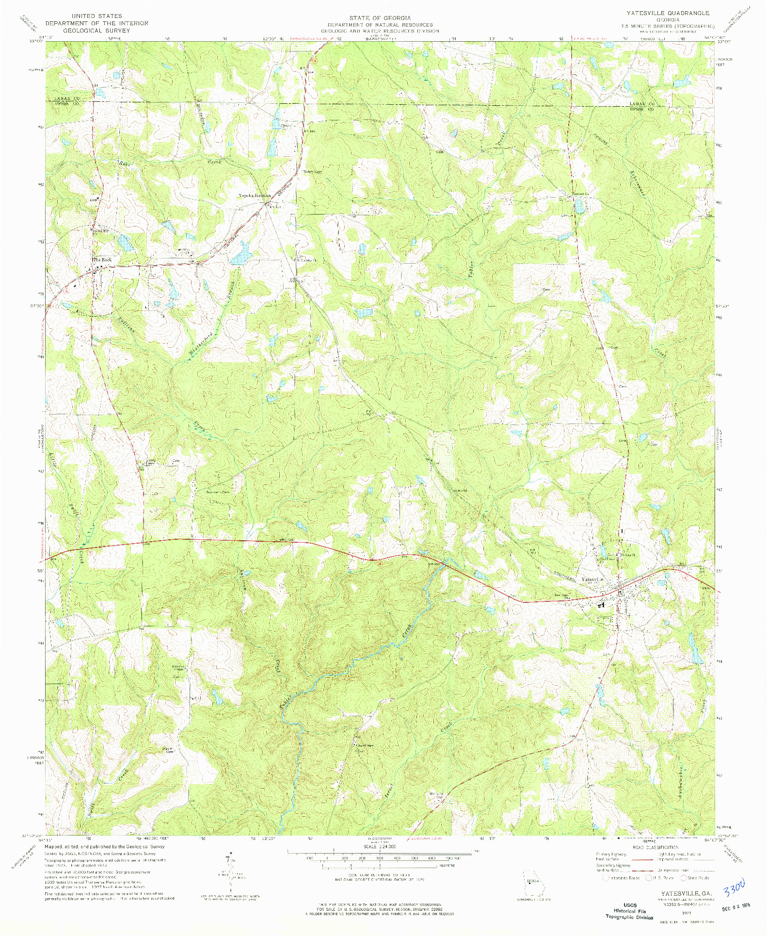 USGS 1:24000-SCALE QUADRANGLE FOR YATESVILLE, GA 1973