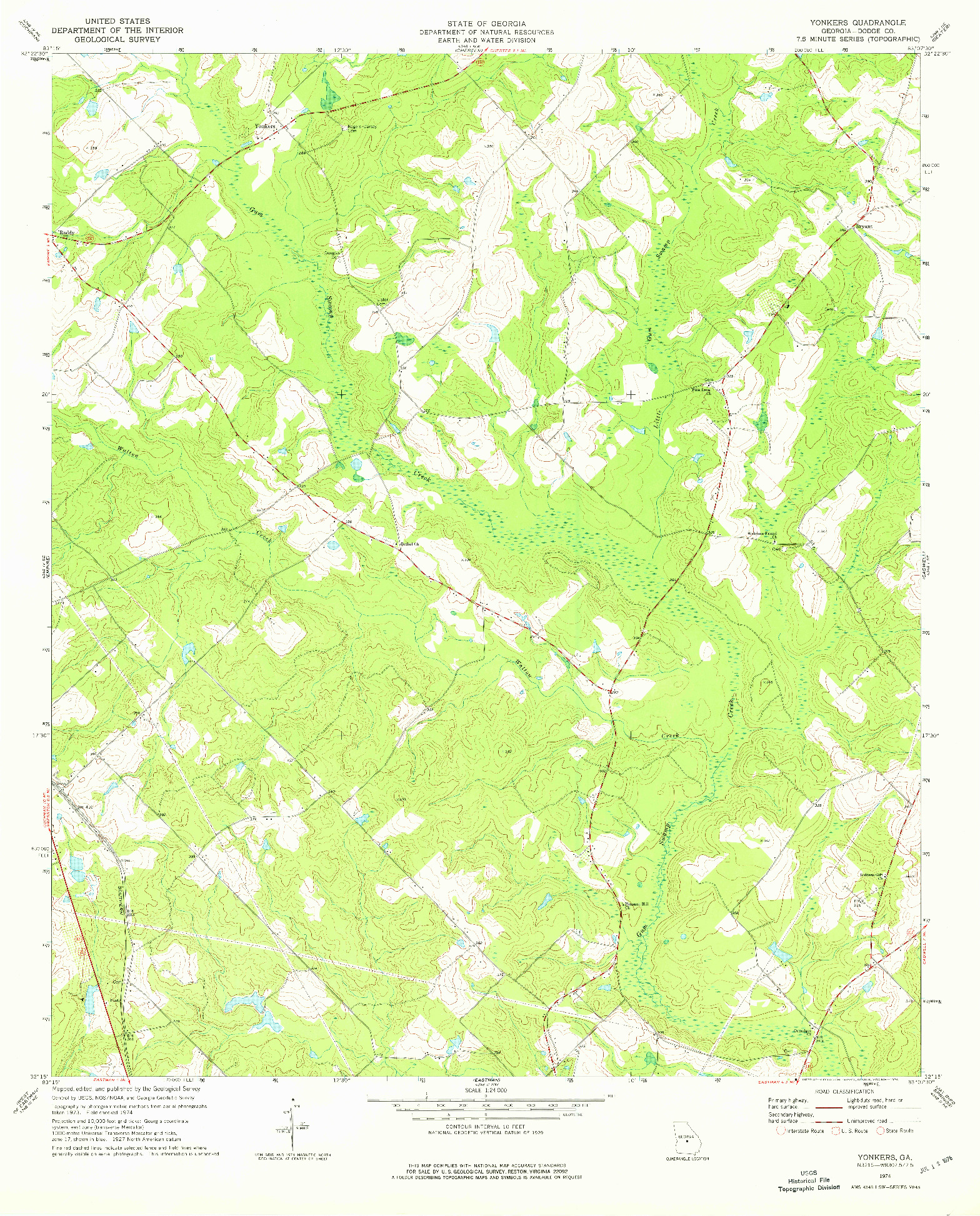 USGS 1:24000-SCALE QUADRANGLE FOR YONKERS, GA 1974