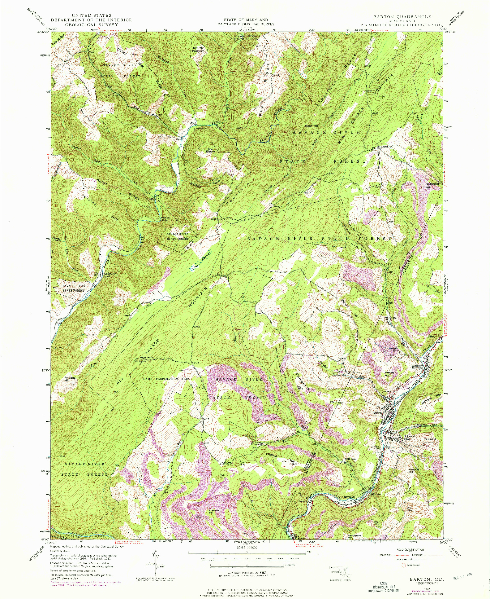 USGS 1:24000-SCALE QUADRANGLE FOR BARTON, MD 1947