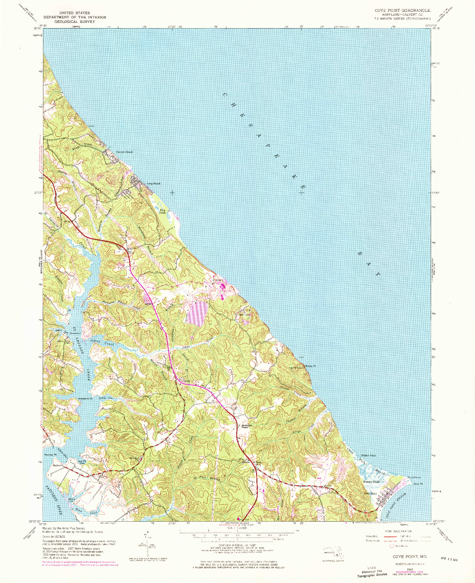 USGS 1:24000-SCALE QUADRANGLE FOR COVE POINT, MD 1943