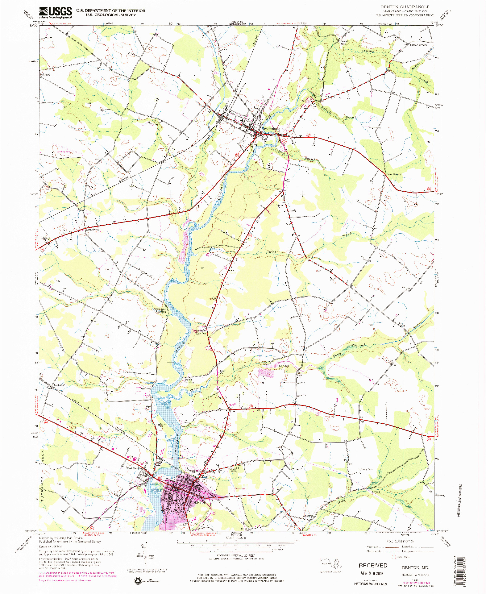 USGS 1:24000-SCALE QUADRANGLE FOR DENTON, MD 1944