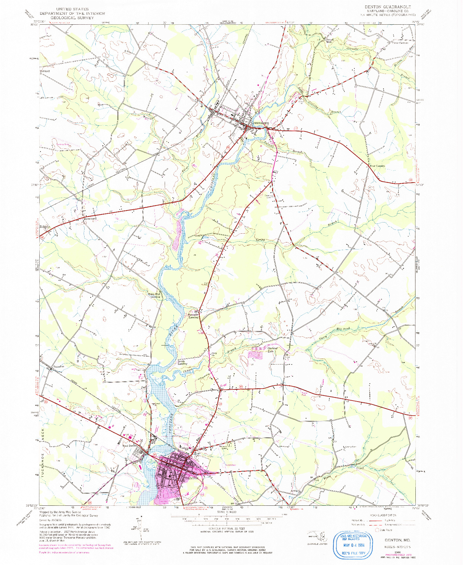 USGS 1:24000-SCALE QUADRANGLE FOR DENTON, MD 1944