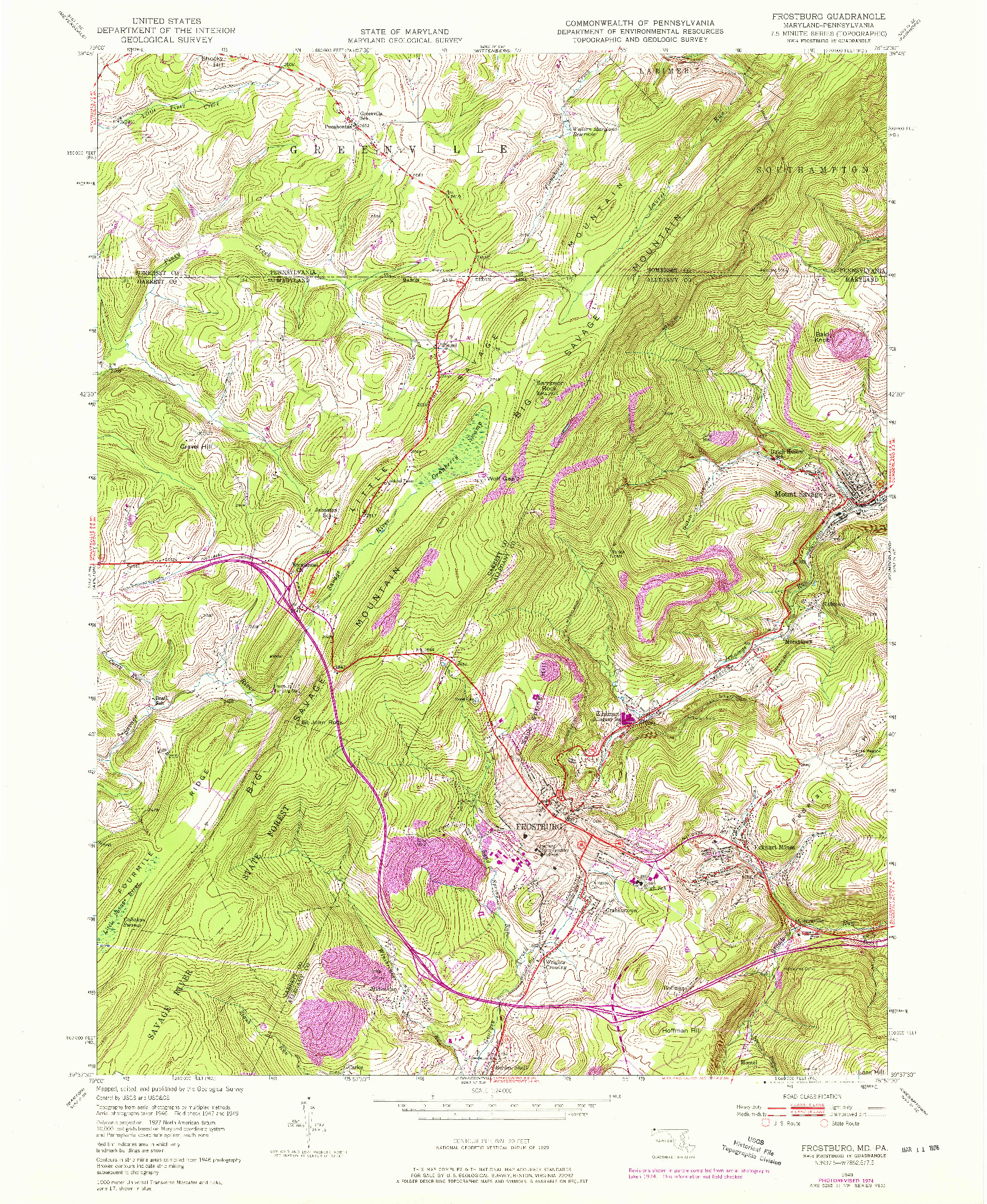 USGS 1:24000-SCALE QUADRANGLE FOR FROSTBURG, MD 1949