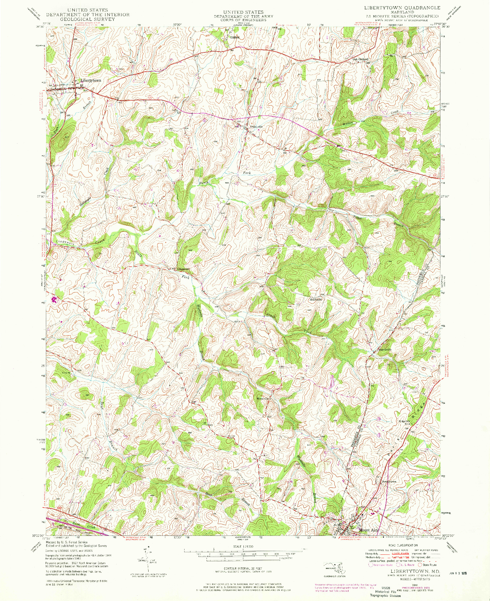 USGS 1:24000-SCALE QUADRANGLE FOR LIBERTYTOWN, MD 1944