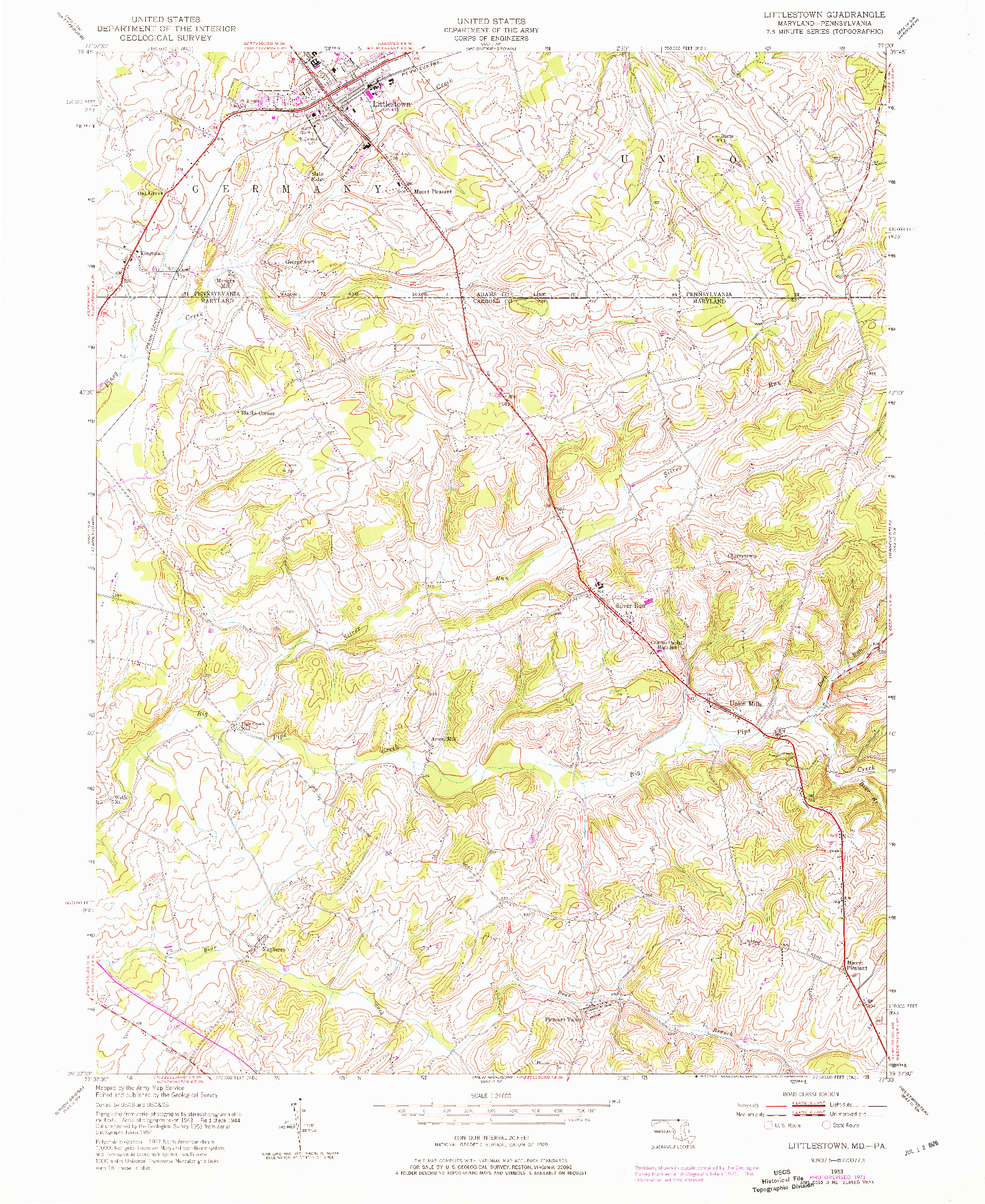 USGS 1:24000-SCALE QUADRANGLE FOR LITTLESTOWN, MD 1953