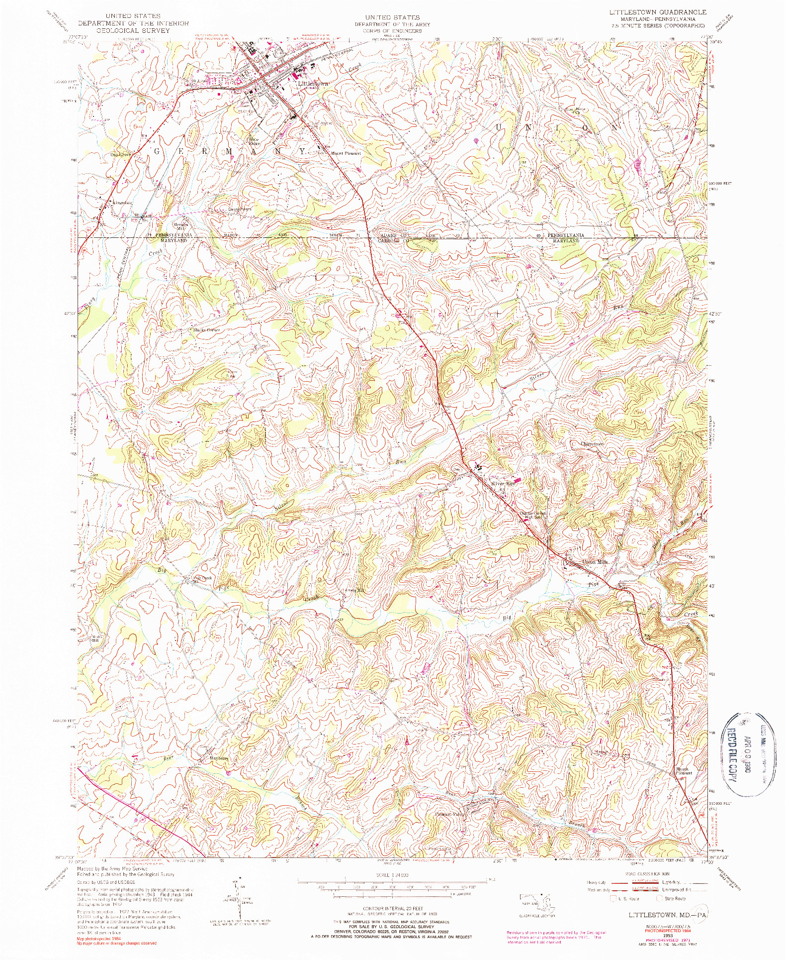 USGS 1:24000-SCALE QUADRANGLE FOR LITTLESTOWN, MD 1953