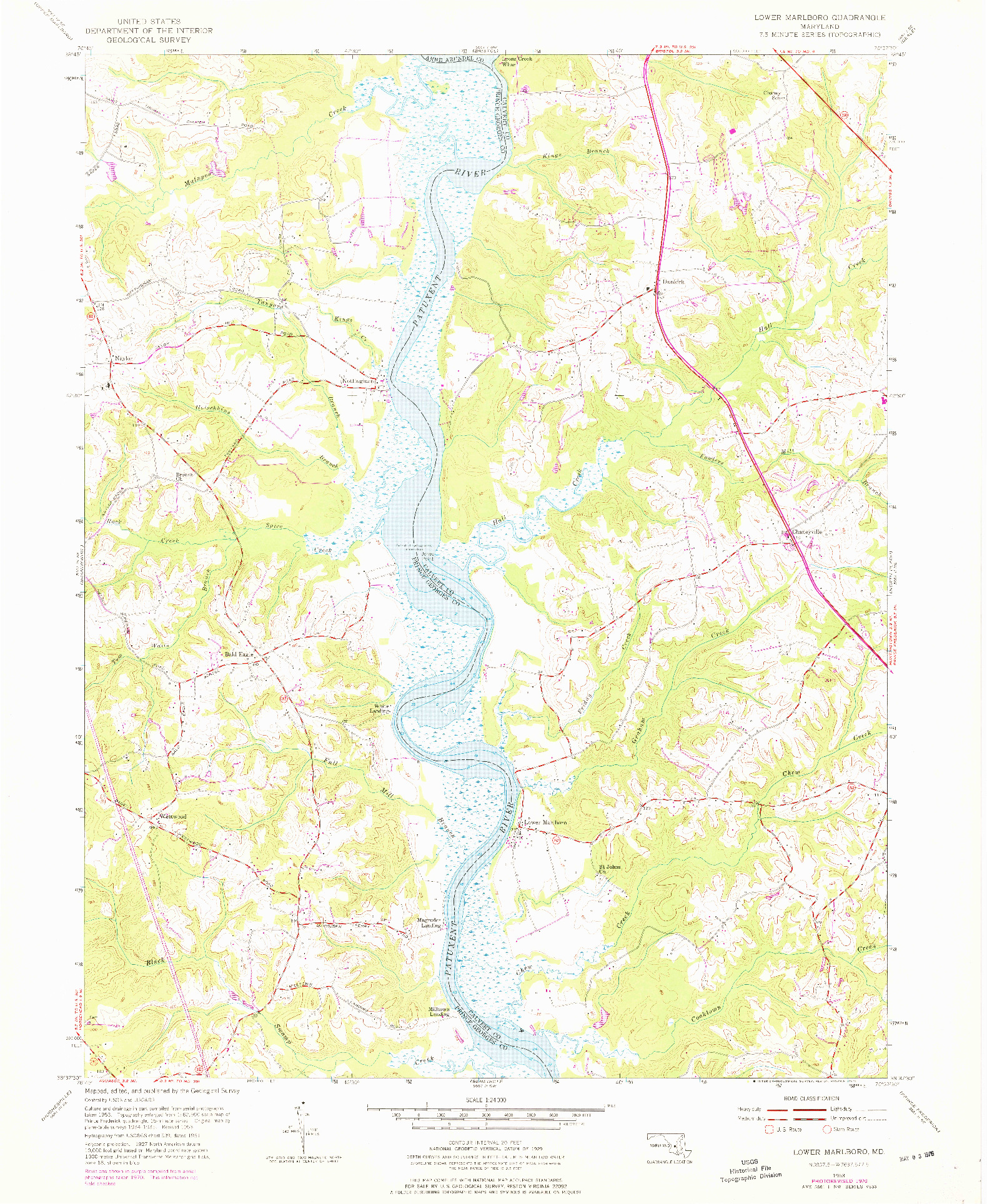 USGS 1:24000-SCALE QUADRANGLE FOR LOWER MARLBORO, MD 1953