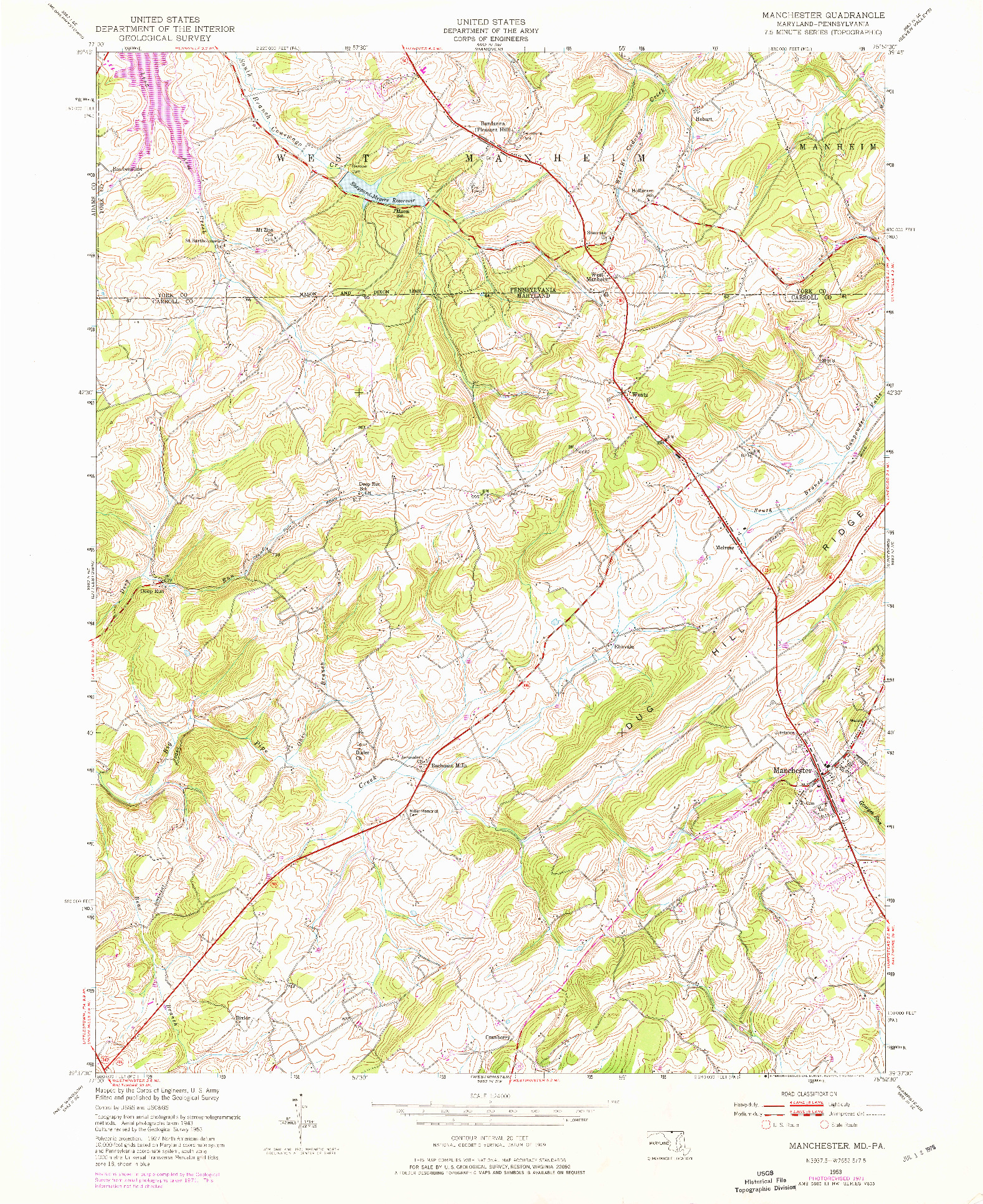 USGS 1:24000-SCALE QUADRANGLE FOR MANCHESTER, MD 1953