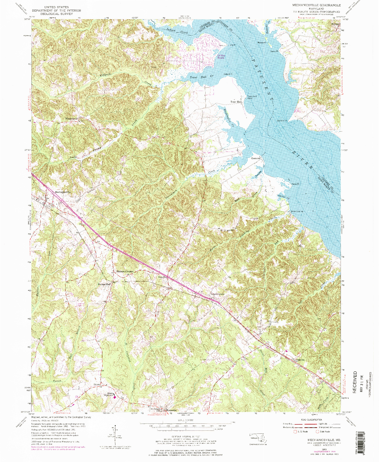 USGS 1:24000-SCALE QUADRANGLE FOR MECHANICSVILLE, MD 1953