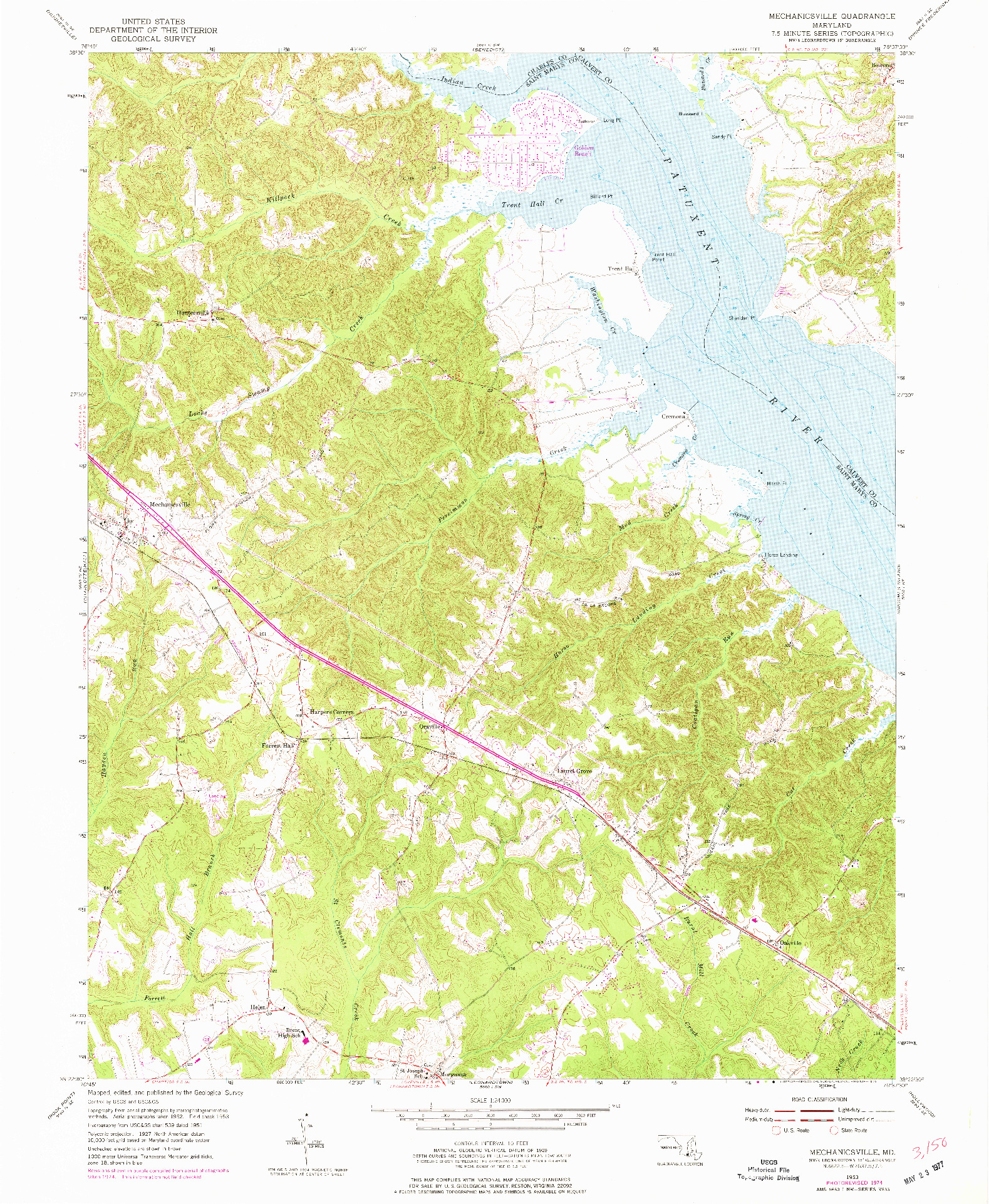 USGS 1:24000-SCALE QUADRANGLE FOR MECHANICSVILLE, MD 1953