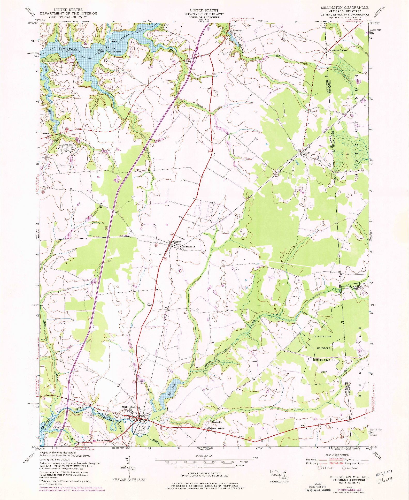 USGS 1:24000-SCALE QUADRANGLE FOR MILLINGTON, MD 1953