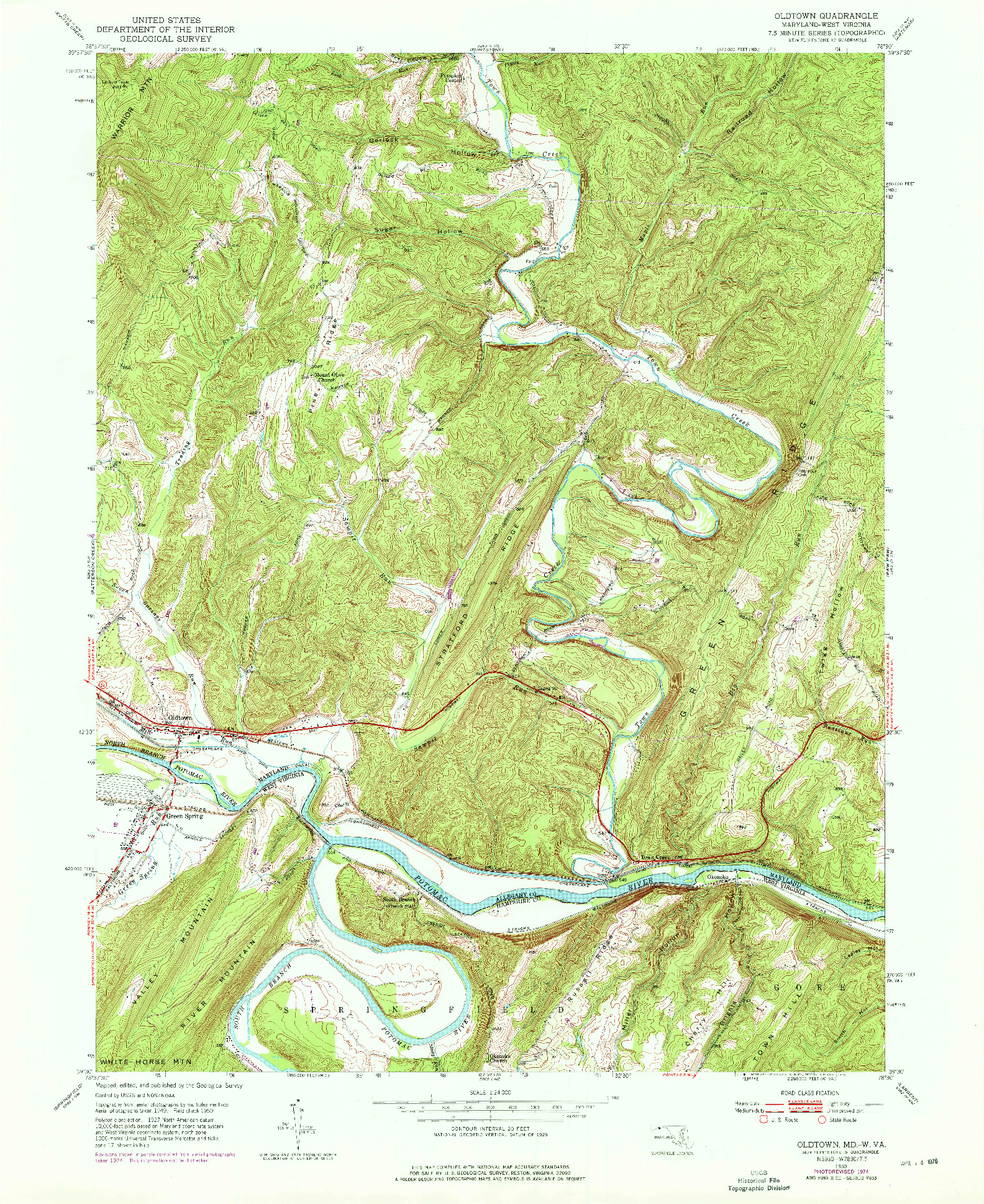 USGS 1:24000-SCALE QUADRANGLE FOR OLDTOWN, MD 1950