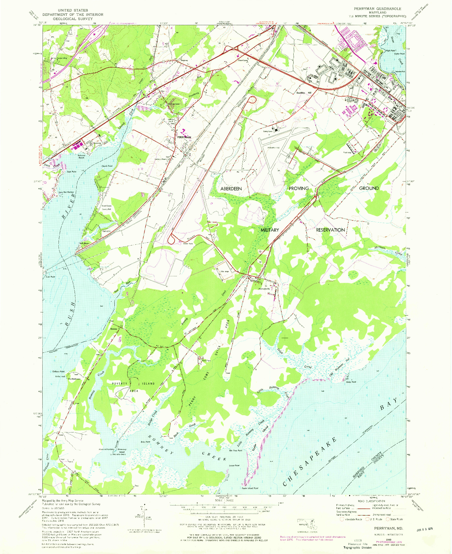 USGS 1:24000-SCALE QUADRANGLE FOR PERRYMAN, MD 1948