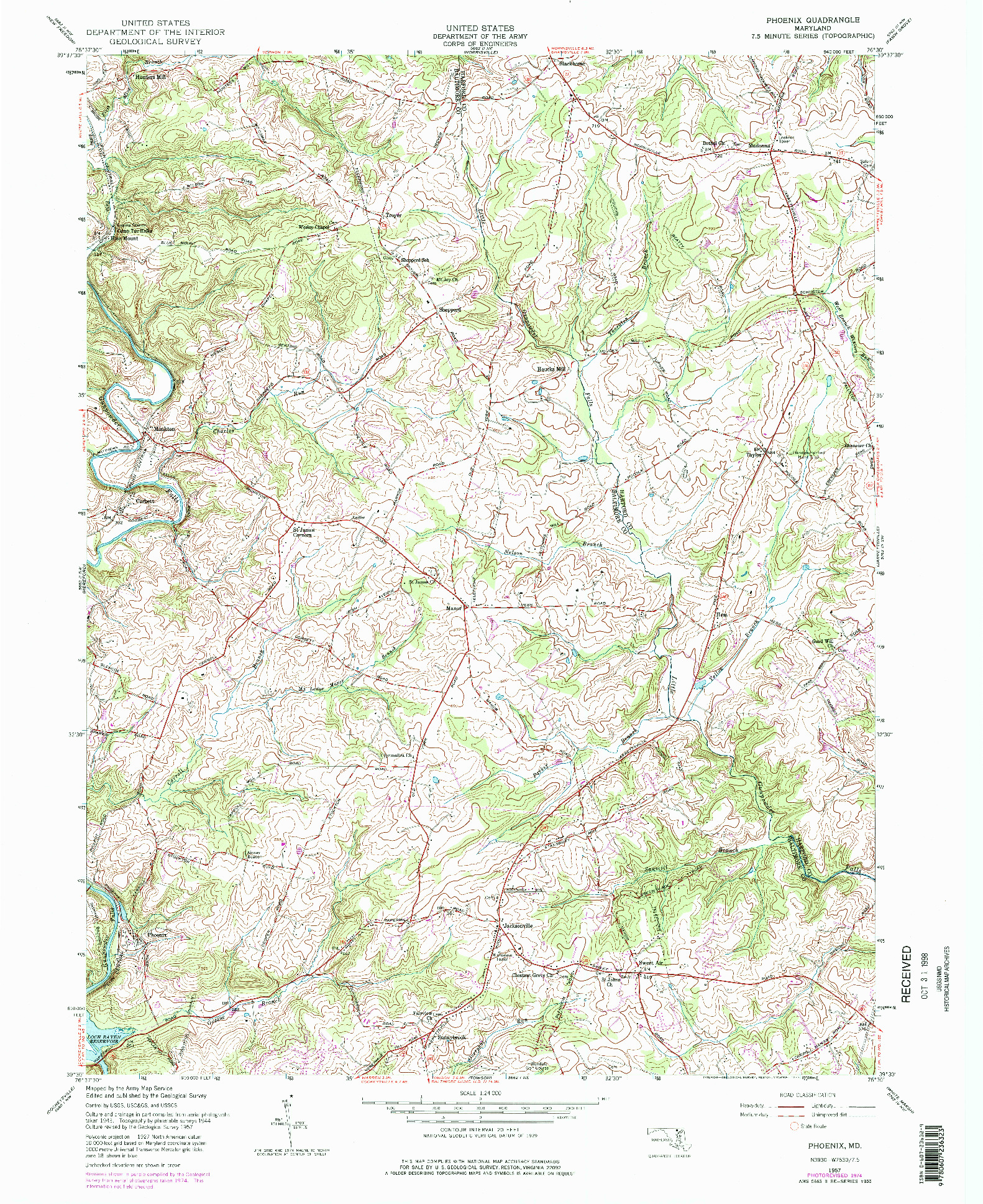 USGS 1:24000-SCALE QUADRANGLE FOR PHOENIX, MD 1957