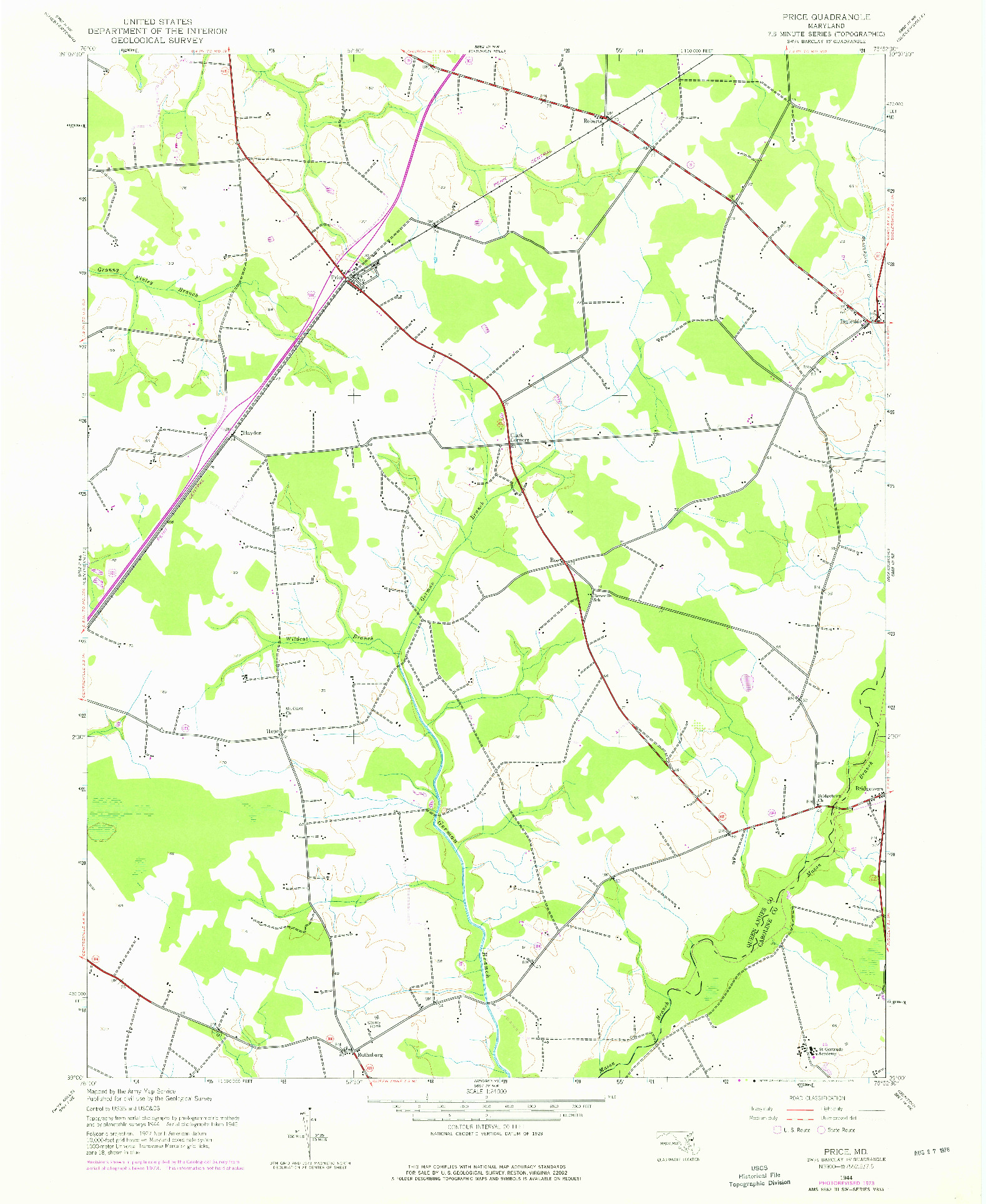 USGS 1:24000-SCALE QUADRANGLE FOR PRICE, MD 1944