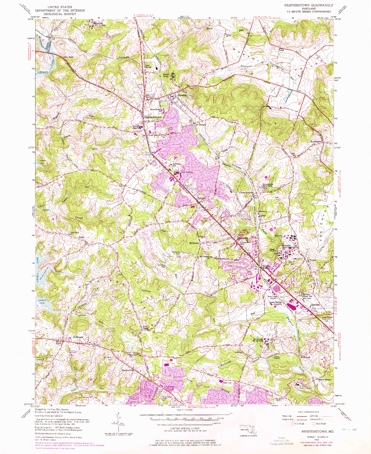 USGS 1:24000-SCALE QUADRANGLE FOR REISTERSTOWN, MD 1953