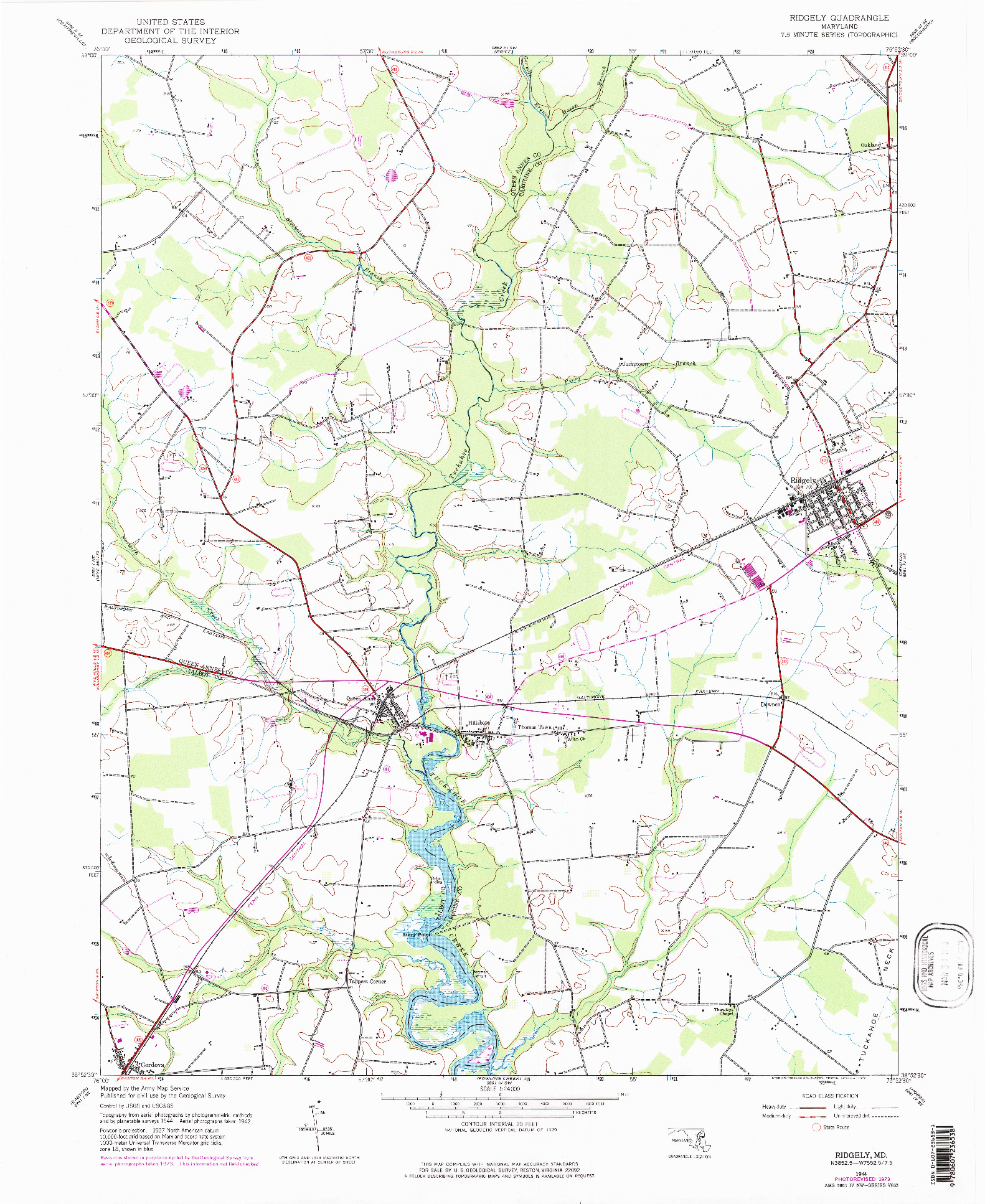 USGS 1:24000-SCALE QUADRANGLE FOR RIDGELY, MD 1944