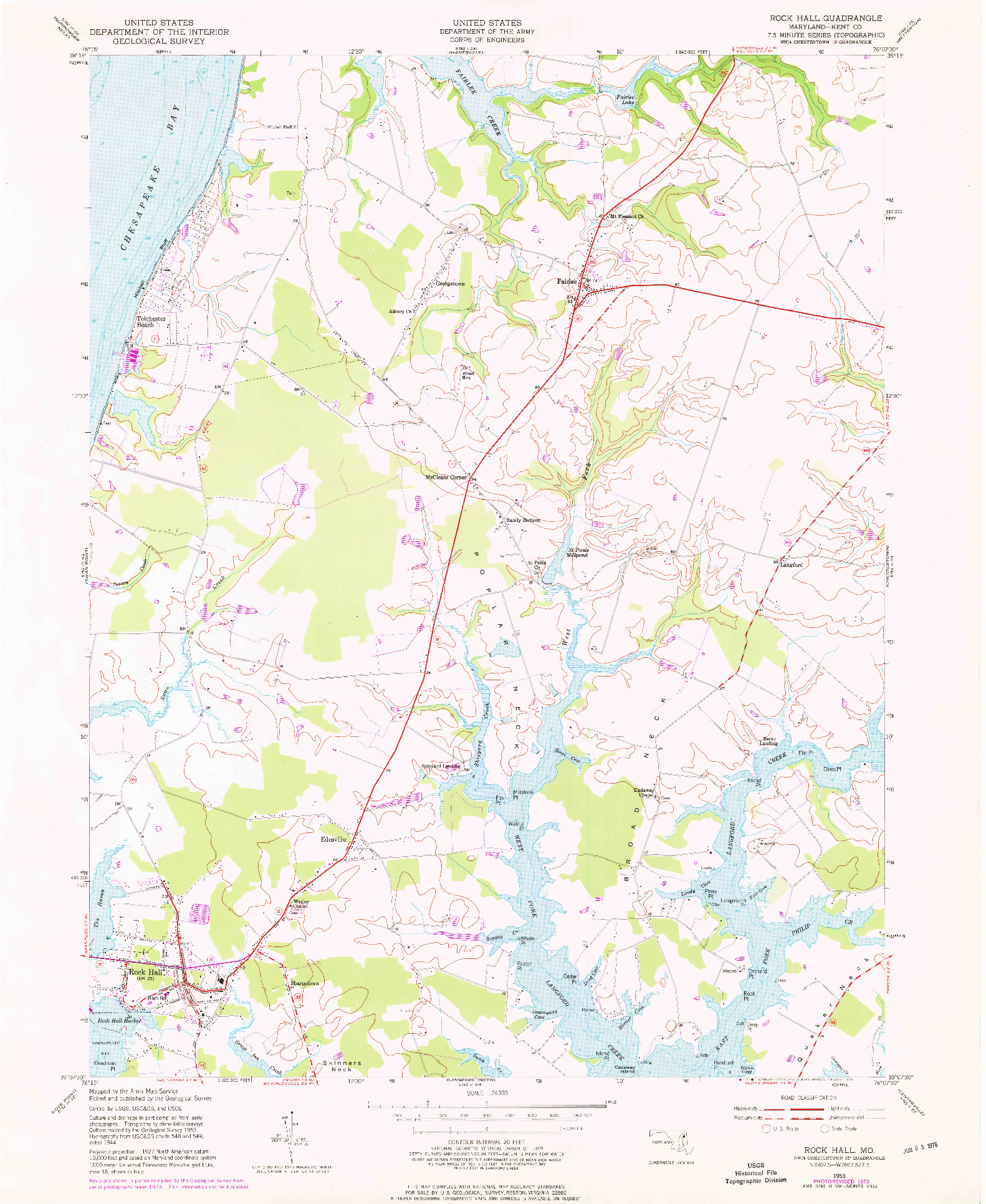 USGS 1:24000-SCALE QUADRANGLE FOR ROCK HALL, MD 1953