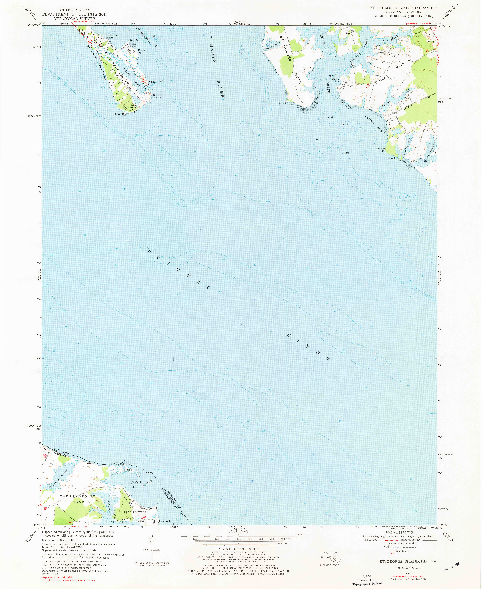 USGS 1:24000-SCALE QUADRANGLE FOR ST. GEORGE ISLAND, MD 1968