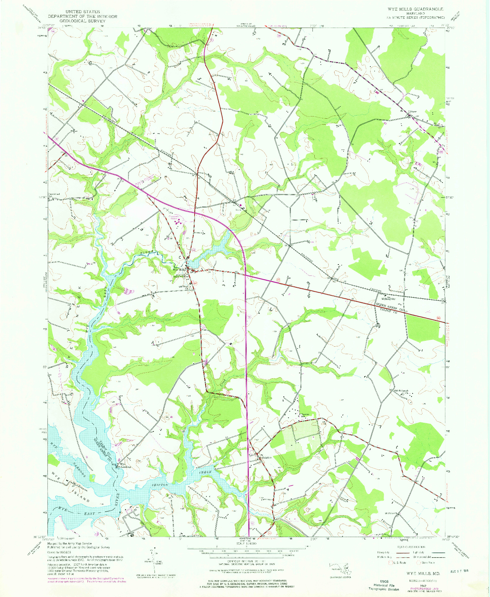 USGS 1:24000-SCALE QUADRANGLE FOR WYE MILLS, MD 1942