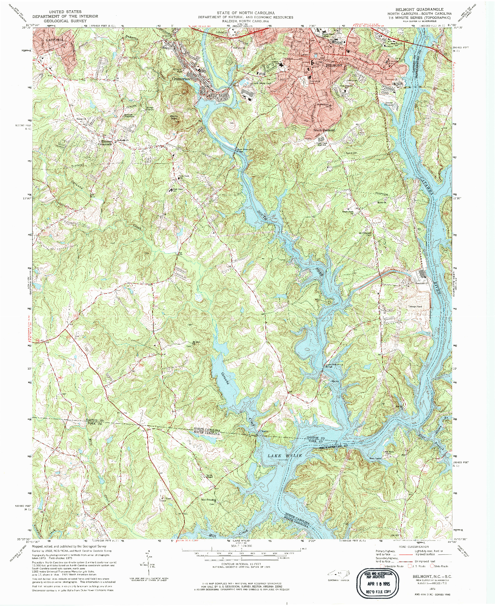 USGS 1:24000-SCALE QUADRANGLE FOR BELMONT, NC 1973