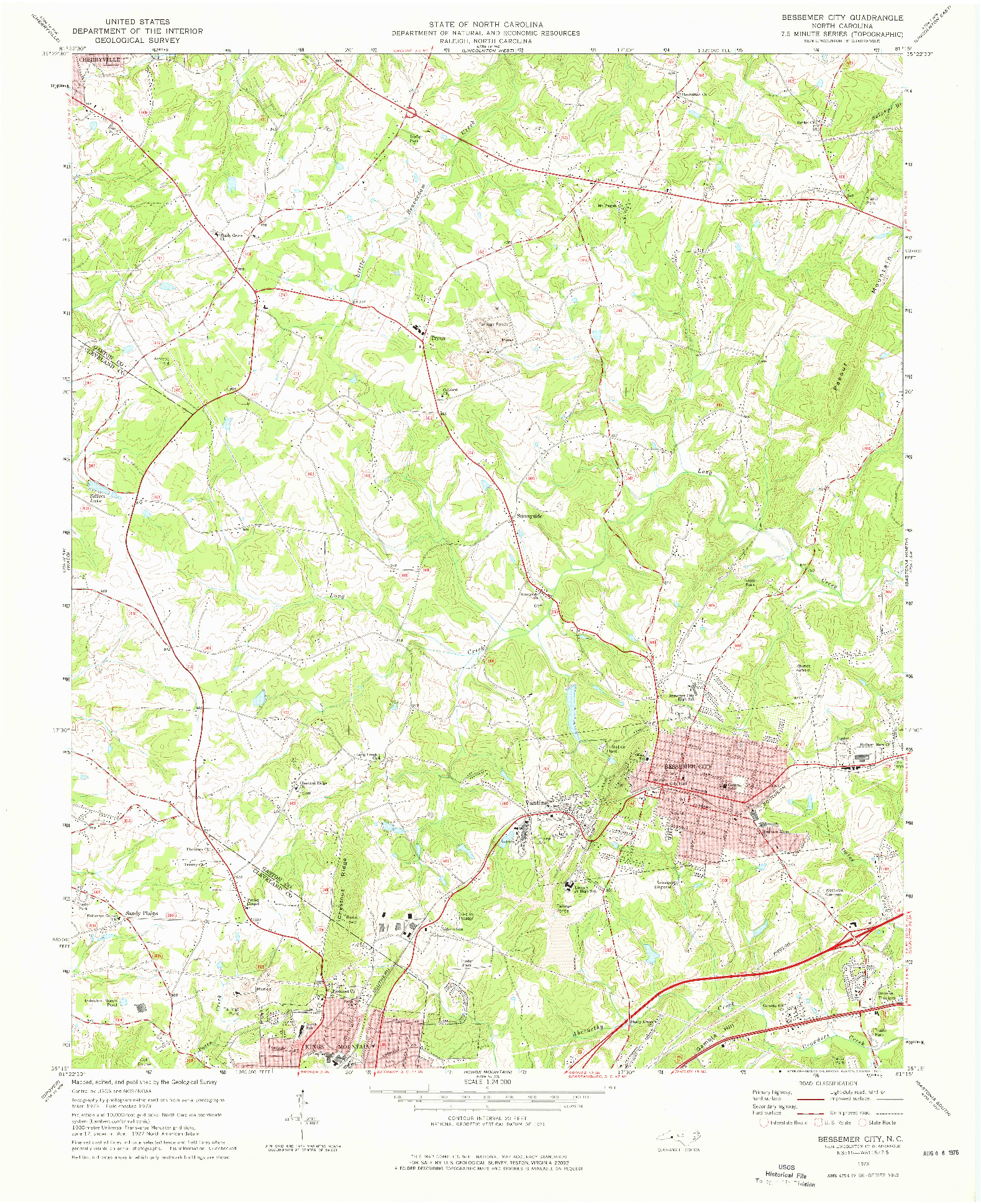 USGS 1:24000-SCALE QUADRANGLE FOR BESSEMER CITY, NC 1973