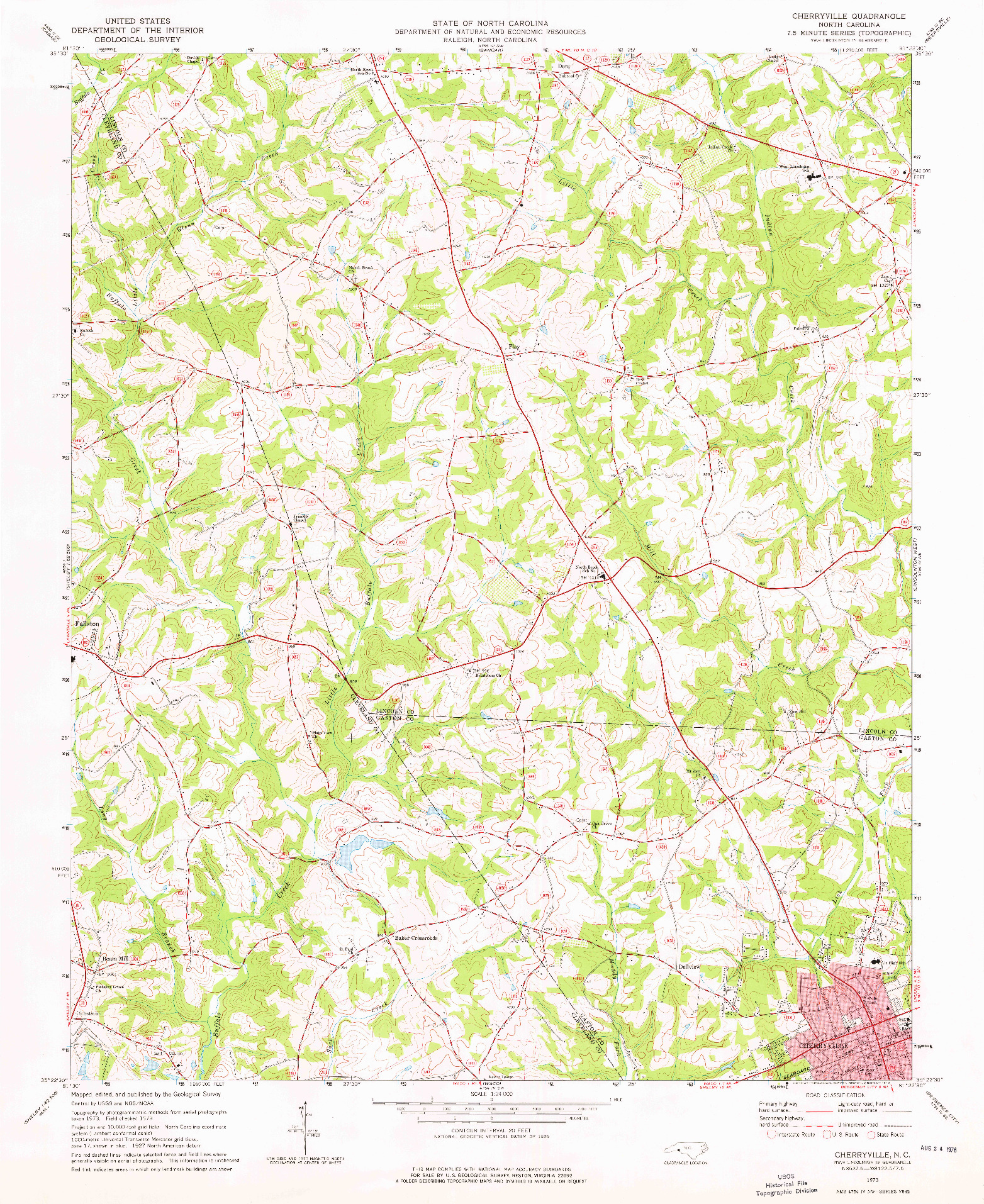 USGS 1:24000-SCALE QUADRANGLE FOR CHERRYVILLE, NC 1973