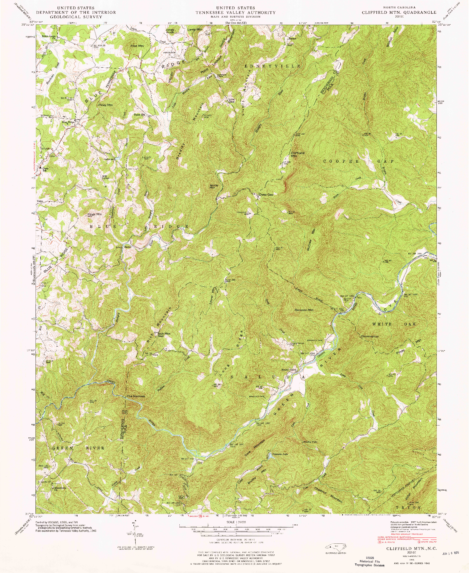 USGS 1:24000-SCALE QUADRANGLE FOR CLIFFIELD MTN, NC 1946