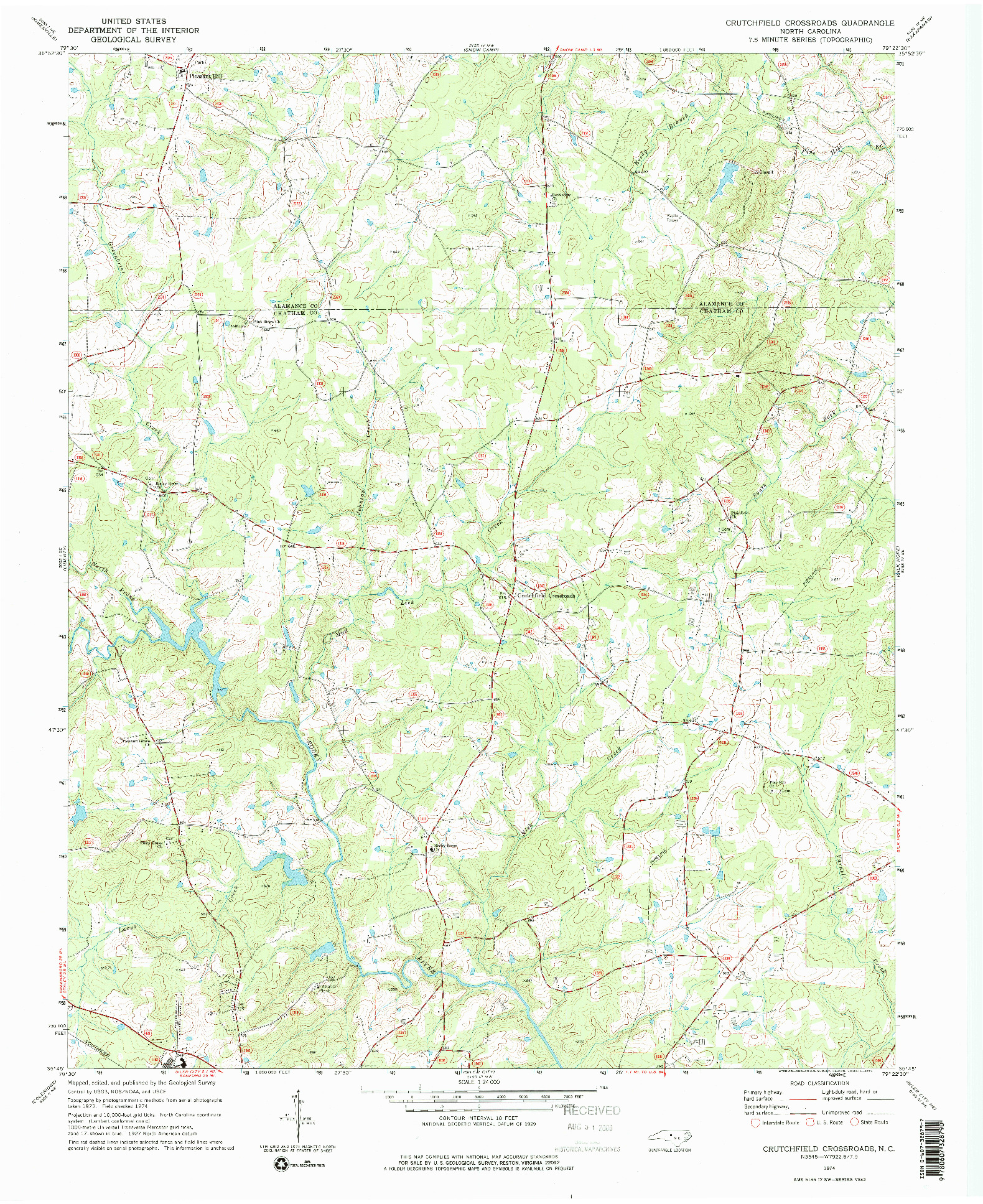 USGS 1:24000-SCALE QUADRANGLE FOR CRUTCHFIELD CROSSROADS, NC 1974