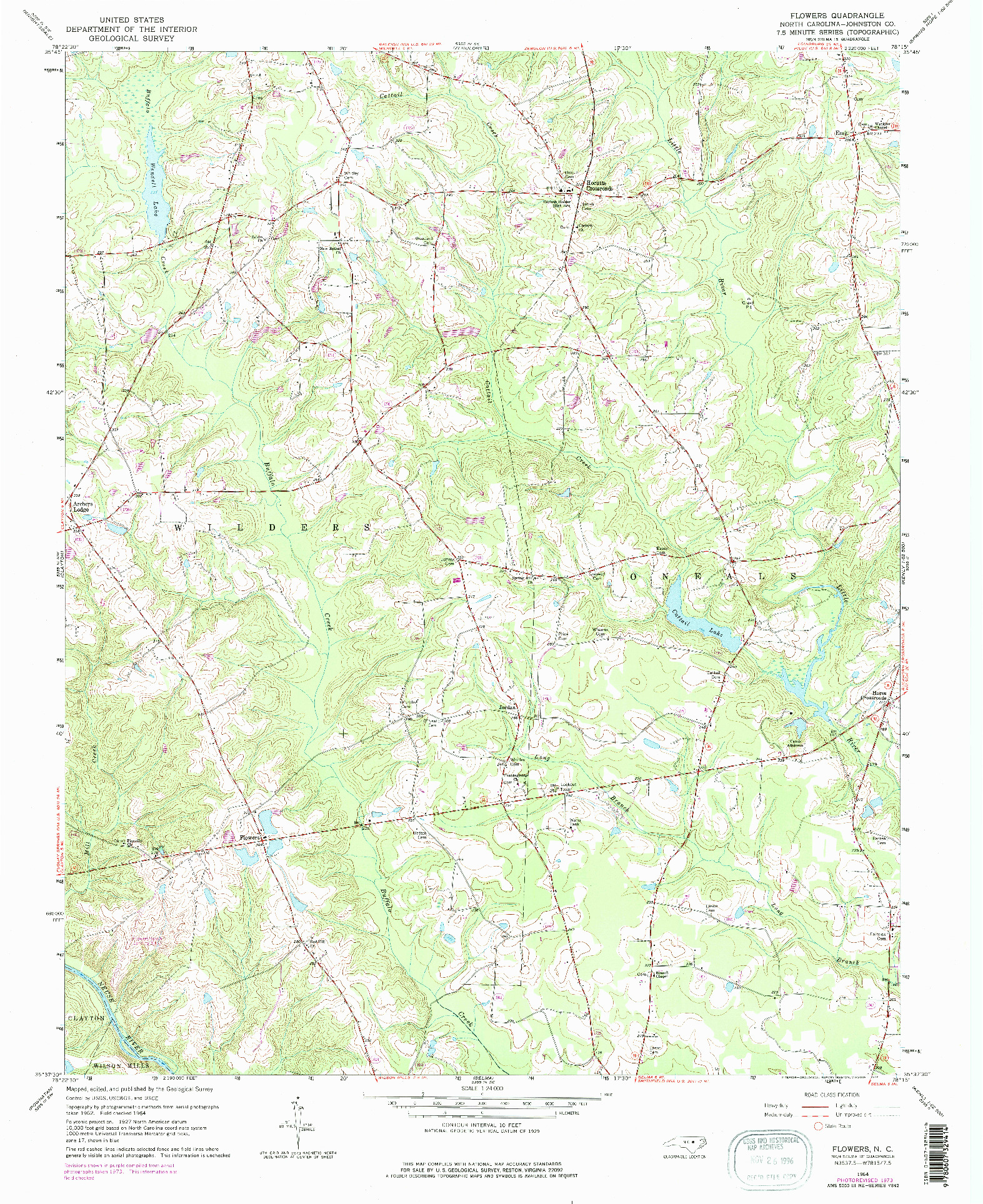 USGS 1:24000-SCALE QUADRANGLE FOR FLOWERS, NC 1964