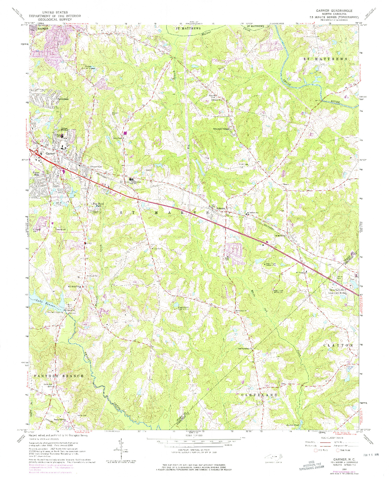 USGS 1:24000-SCALE QUADRANGLE FOR GARNER, NC 1964