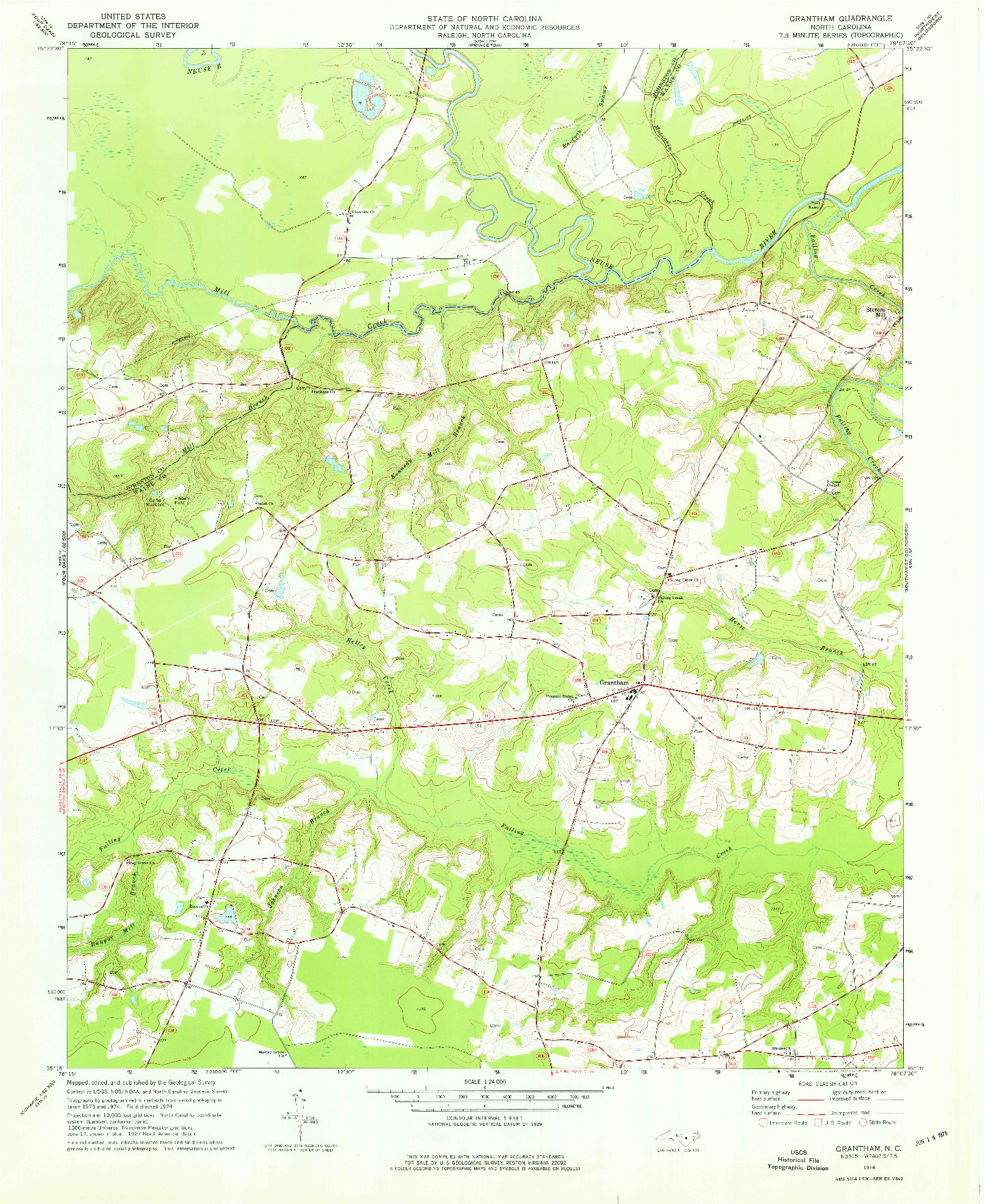 USGS 1:24000-SCALE QUADRANGLE FOR GRANTHAM, NC 1974