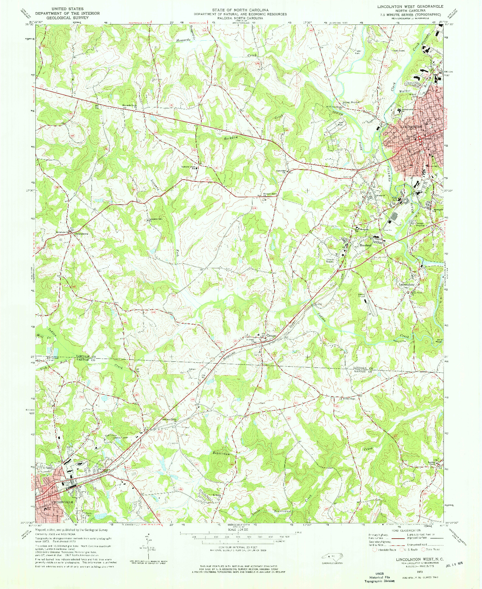 USGS 1:24000-SCALE QUADRANGLE FOR LINCOLNTON WEST, NC 1973