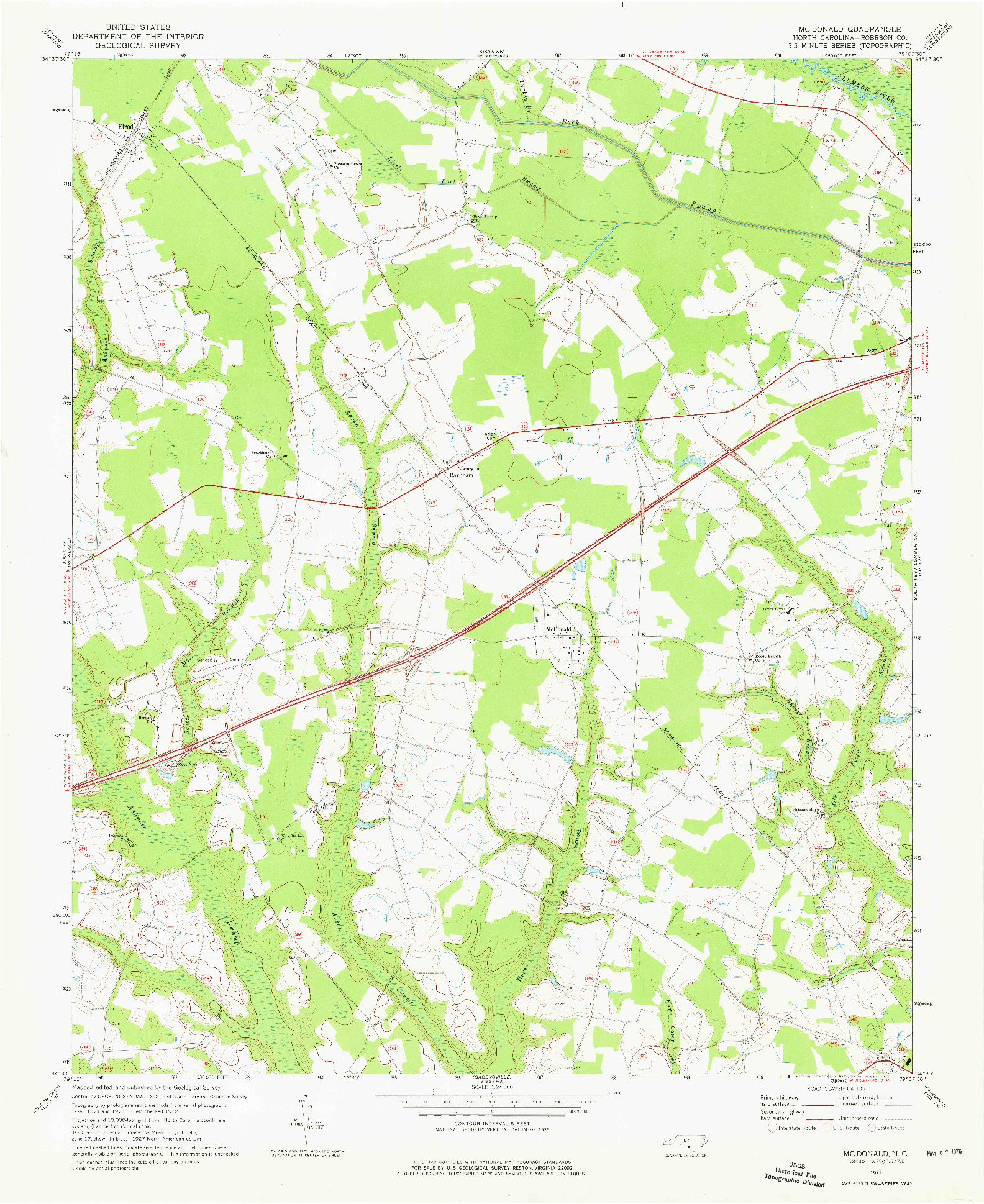 USGS 1:24000-SCALE QUADRANGLE FOR MC DONALD, NC 1972
