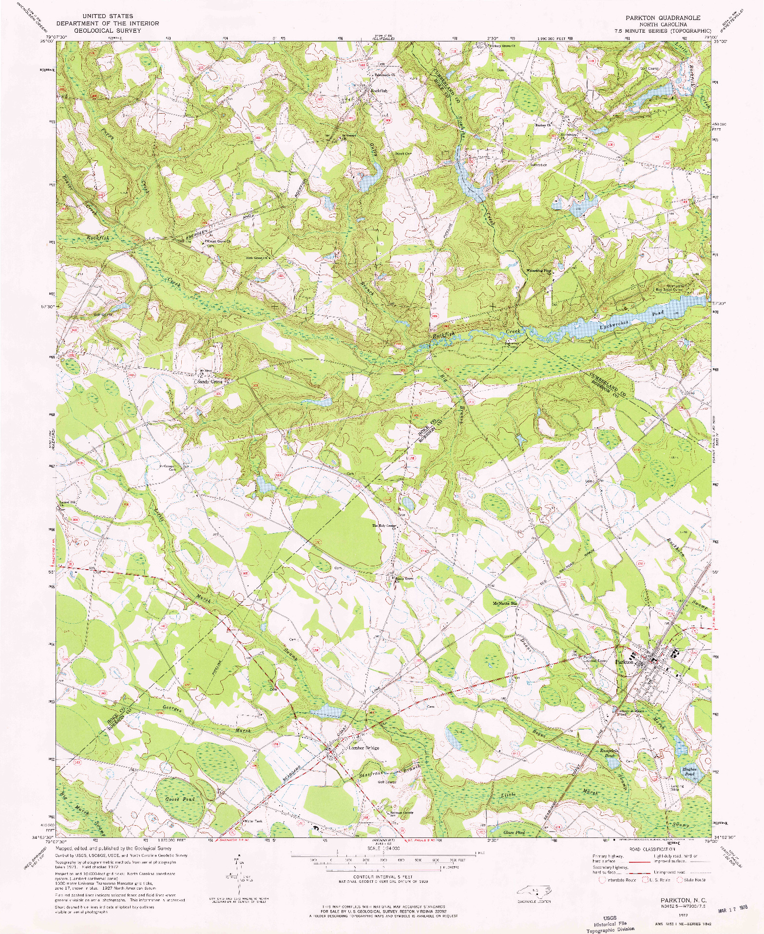 USGS 1:24000-SCALE QUADRANGLE FOR PARKTON, NC 1972