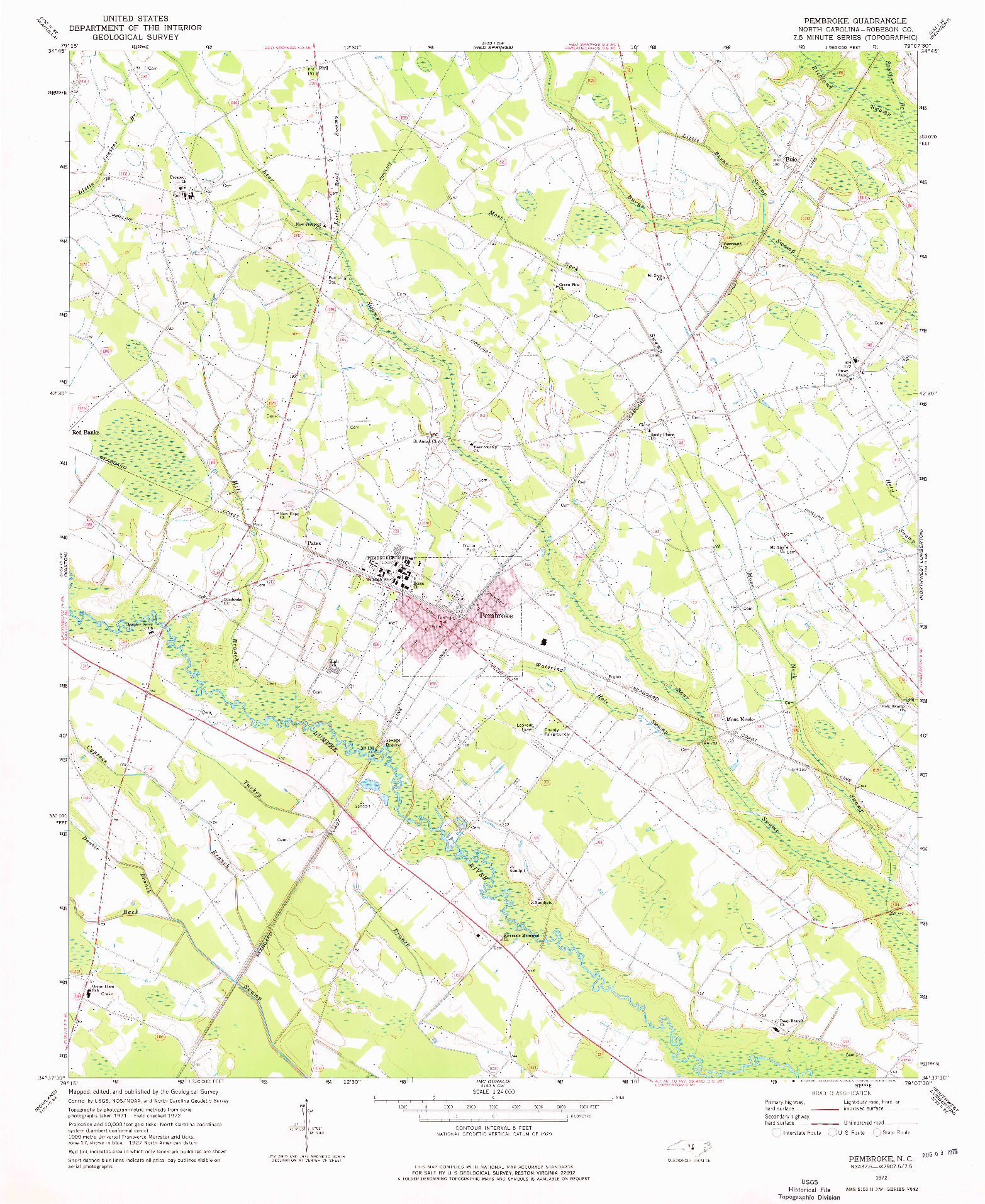 USGS 1:24000-SCALE QUADRANGLE FOR PEMBROKE, NC 1972