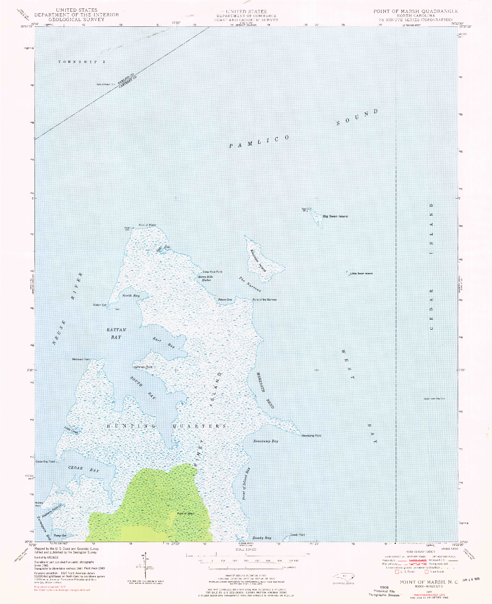 USGS 1:24000-SCALE QUADRANGLE FOR POINT OF MARSH, NC 1949