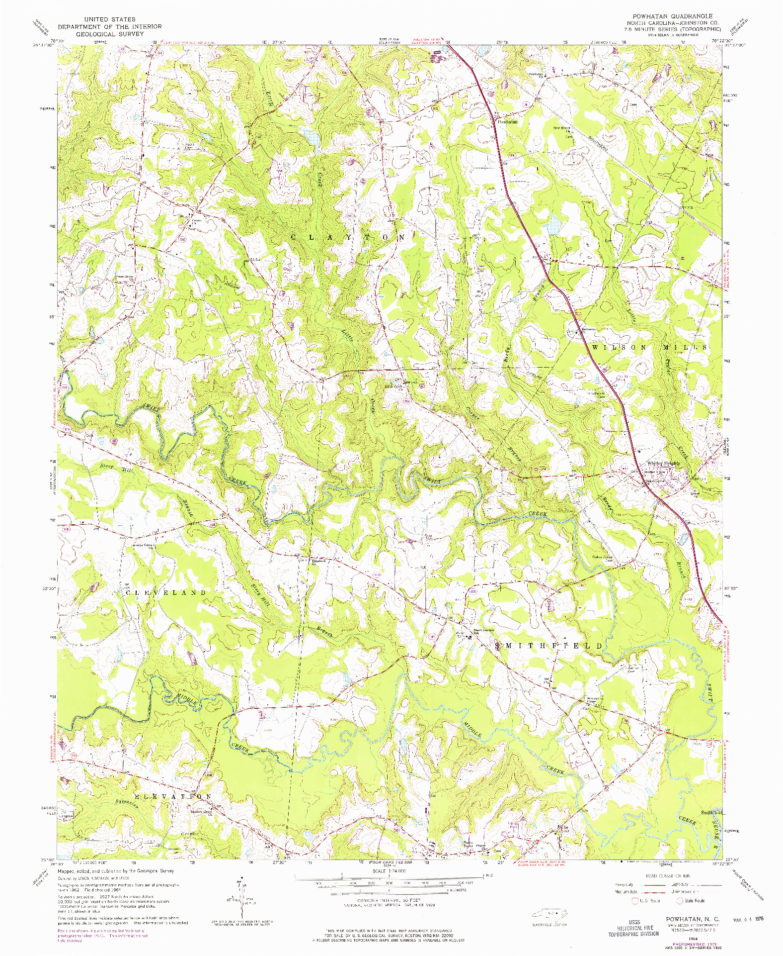 USGS 1:24000-SCALE QUADRANGLE FOR POWHATAN, NC 1964