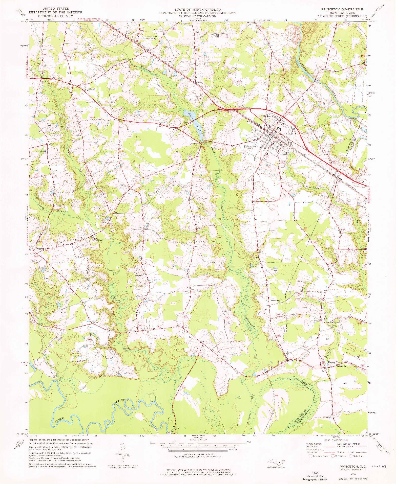USGS 1:24000-SCALE QUADRANGLE FOR PRINCETON, NC 1974