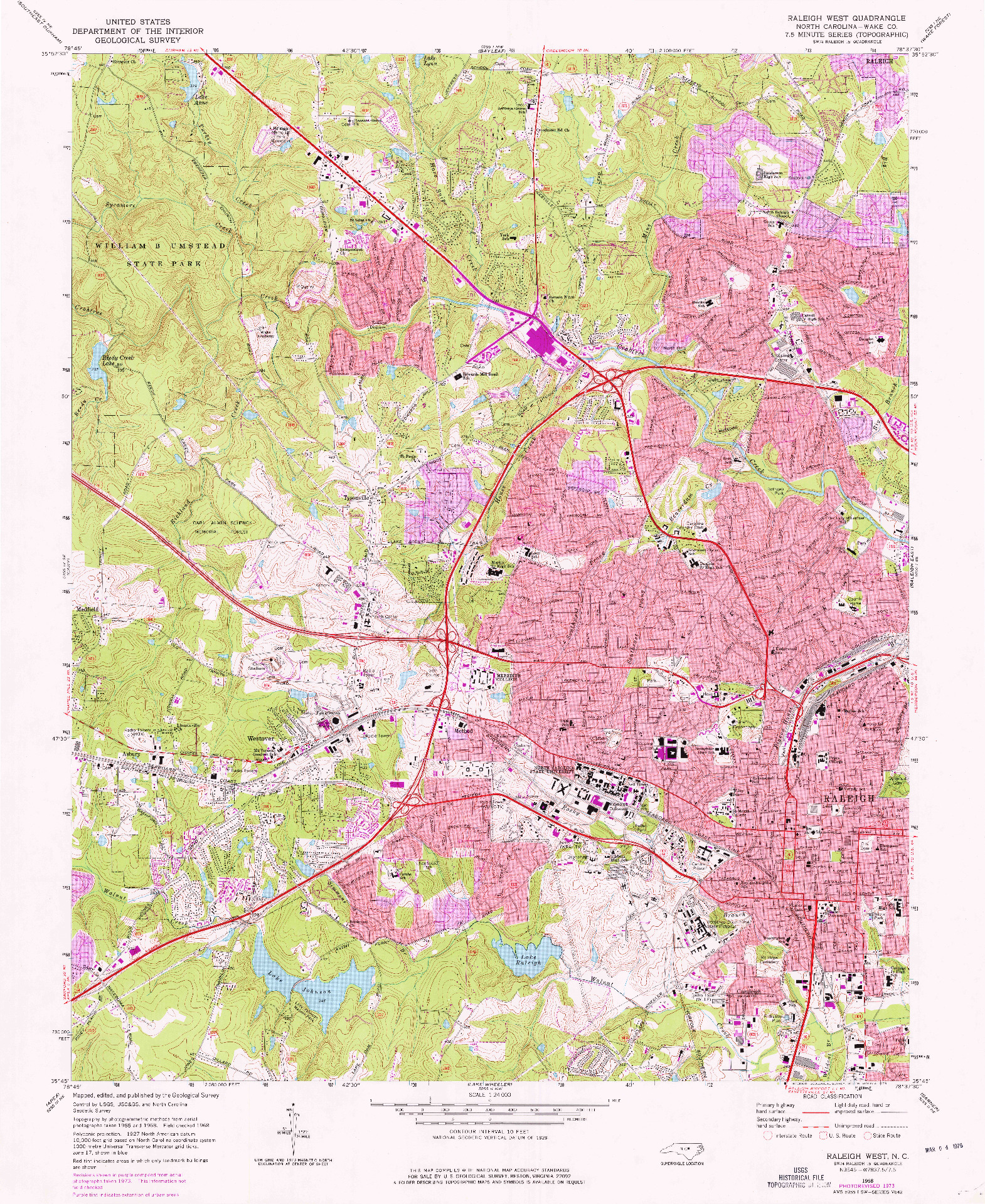 USGS 1:24000-SCALE QUADRANGLE FOR RALEIGH WEST, NC 1968