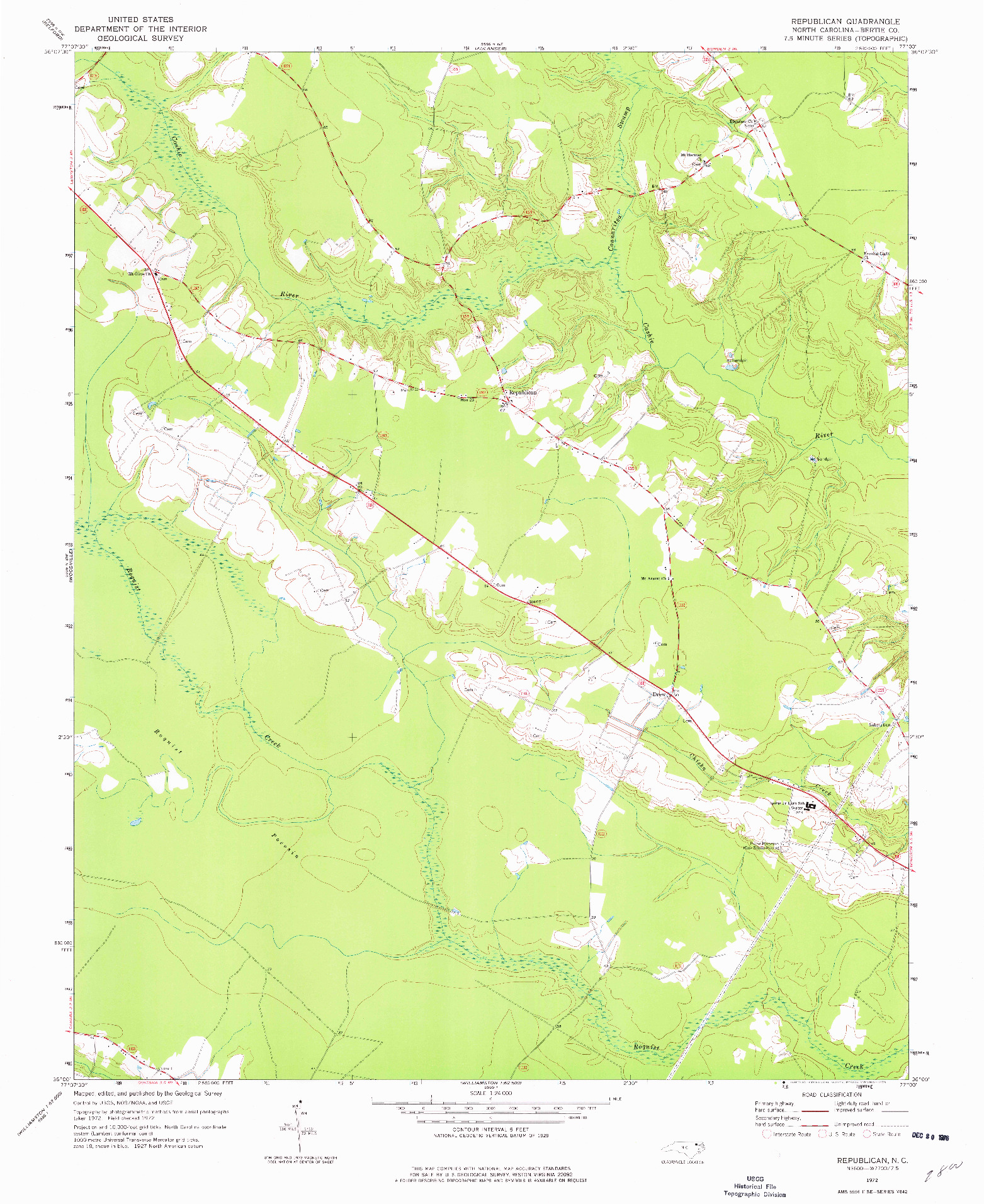 USGS 1:24000-SCALE QUADRANGLE FOR REPUBLICAN, NC 1972