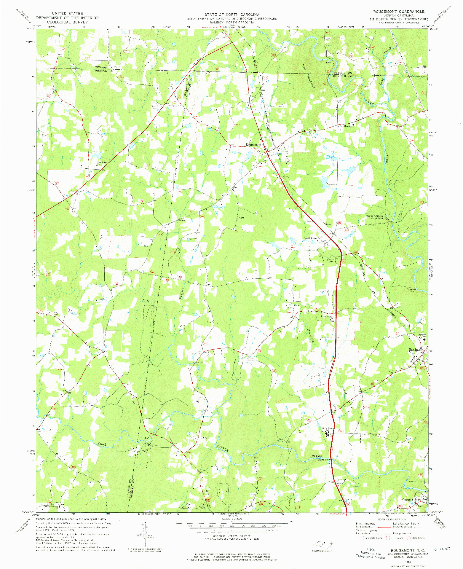 USGS 1:24000-SCALE QUADRANGLE FOR ROUGEMONT, NC 1974