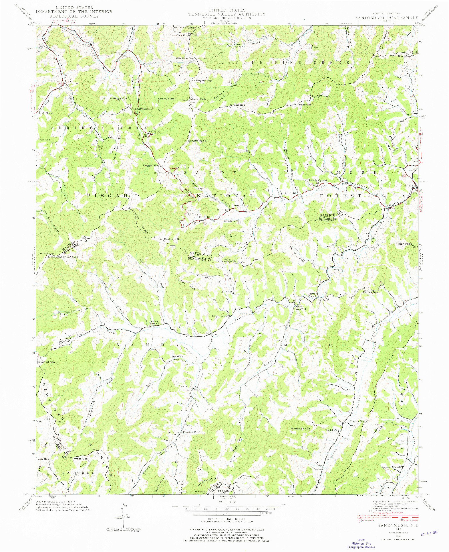 USGS 1:24000-SCALE QUADRANGLE FOR SANDYMUSH, NC 1941