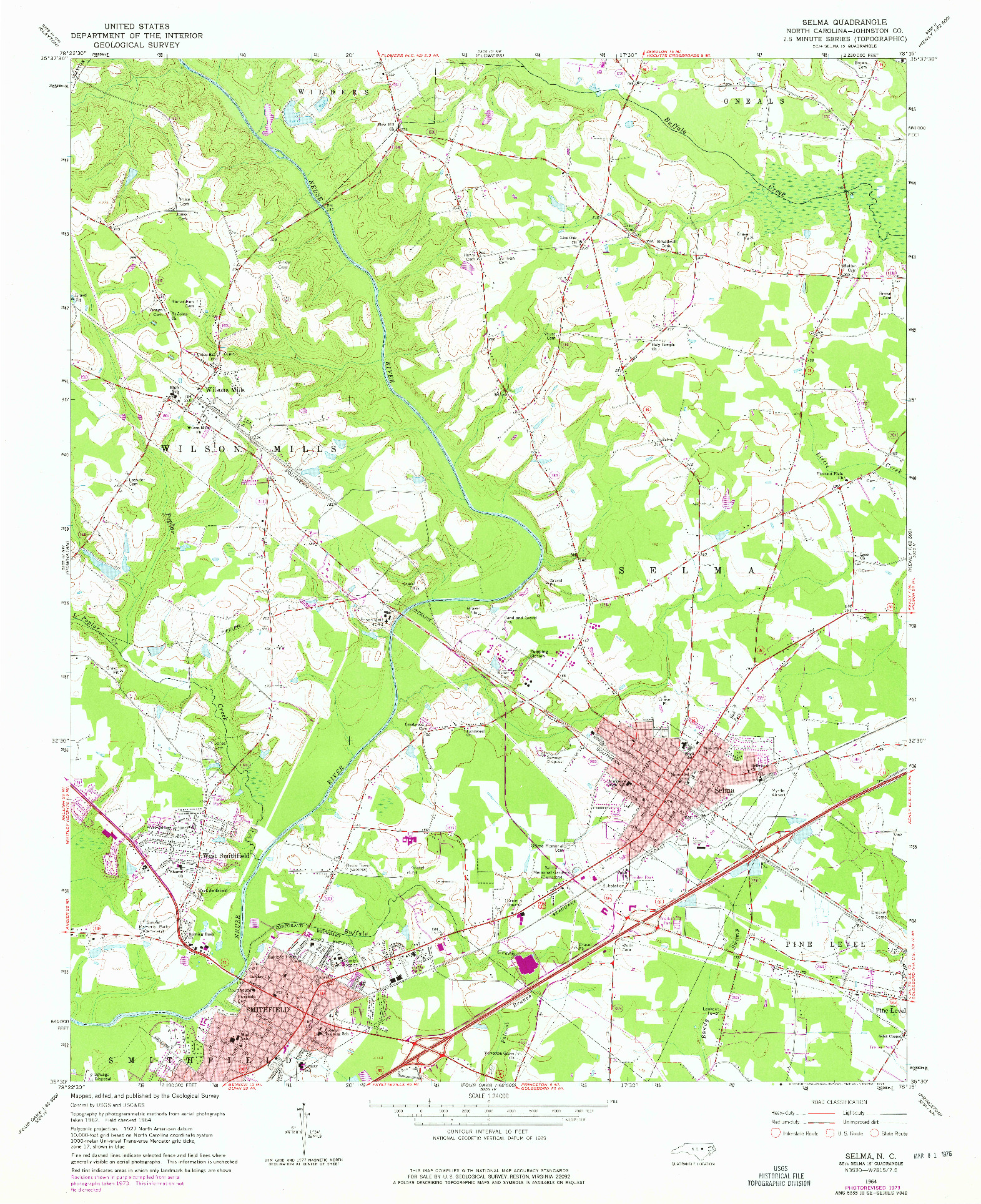 USGS 1:24000-SCALE QUADRANGLE FOR SELMA, NC 1964