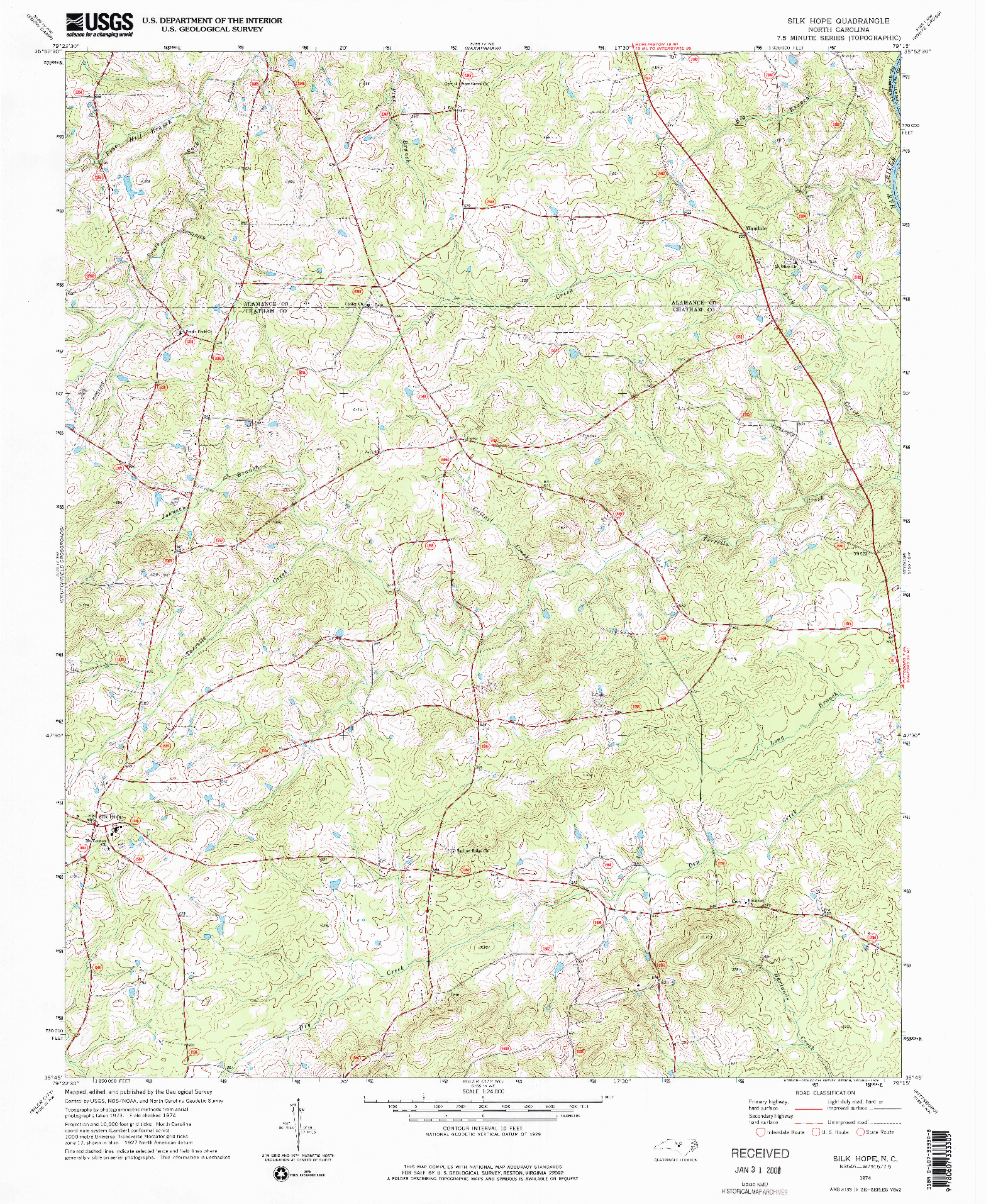 USGS 1:24000-SCALE QUADRANGLE FOR SILK HOPE, NC 1974