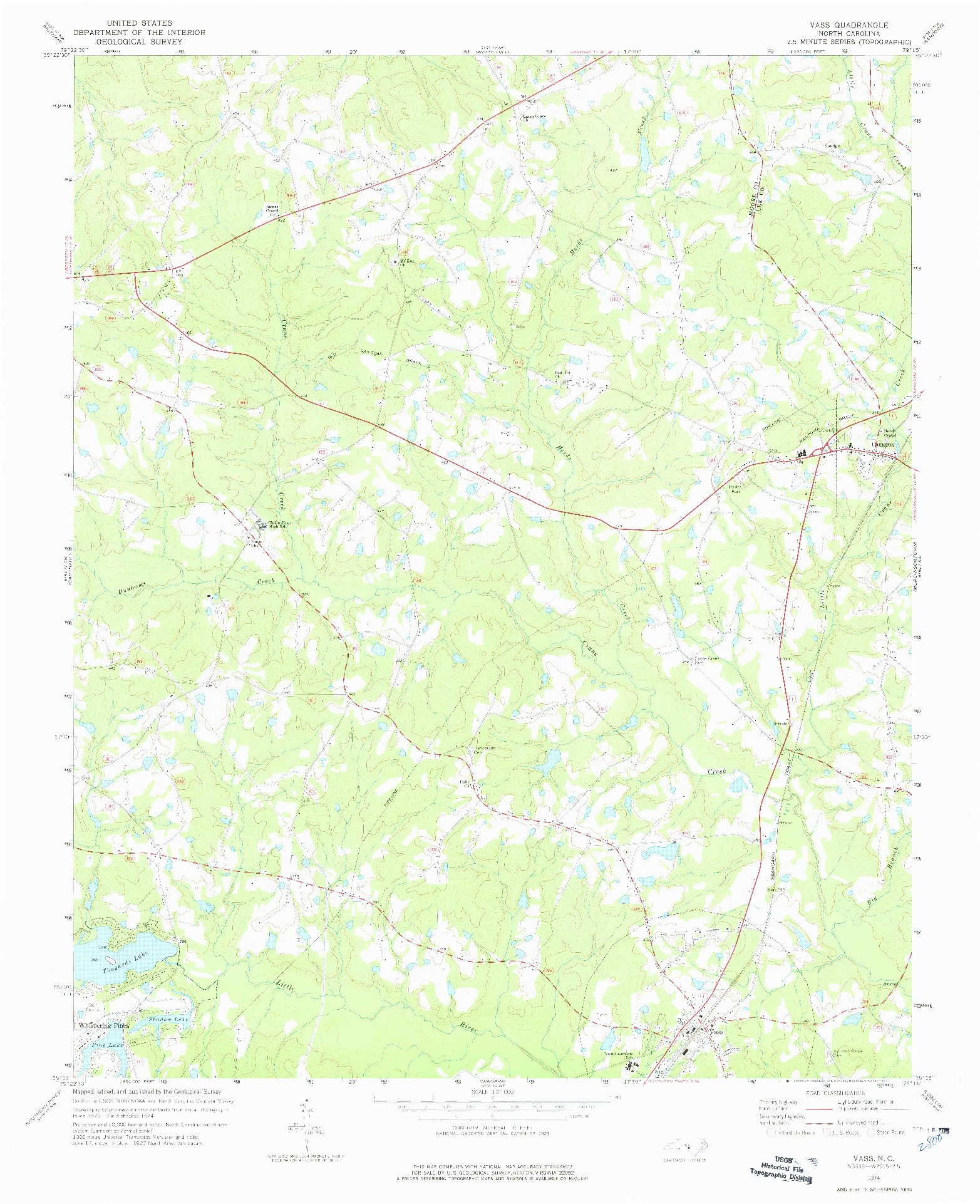 USGS 1:24000-SCALE QUADRANGLE FOR VASS, NC 1974