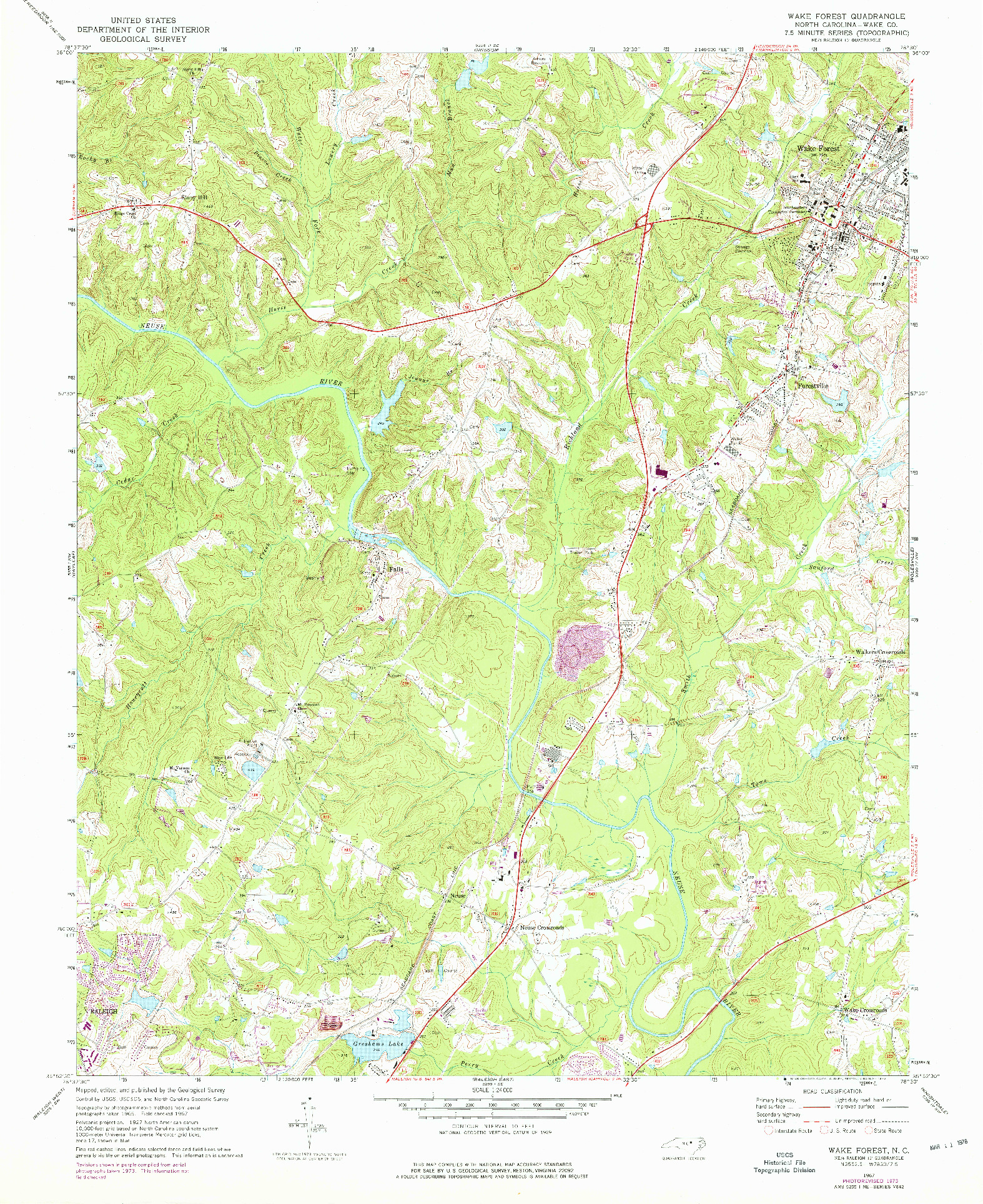 USGS 1:24000-SCALE QUADRANGLE FOR WAKE FOREST, NC 1967