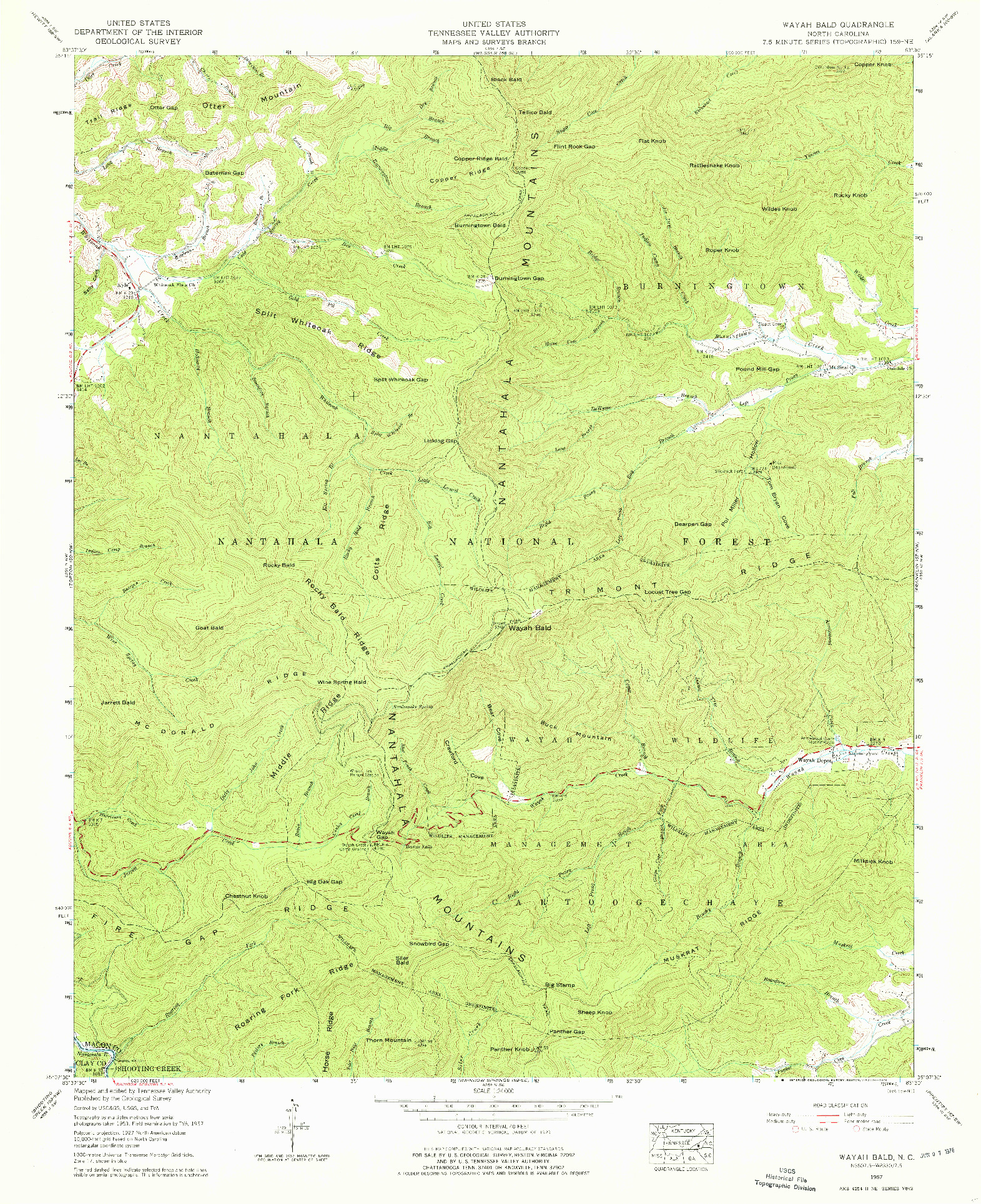 USGS 1:24000-SCALE QUADRANGLE FOR WAYAH BALD, NC 1957
