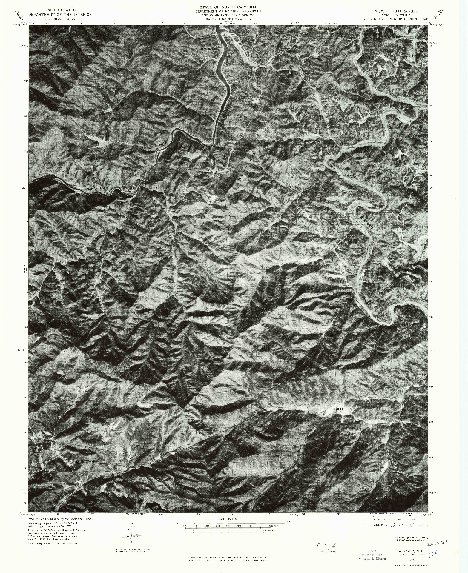 USGS 1:24000-SCALE QUADRANGLE FOR WESSER, NC 1976